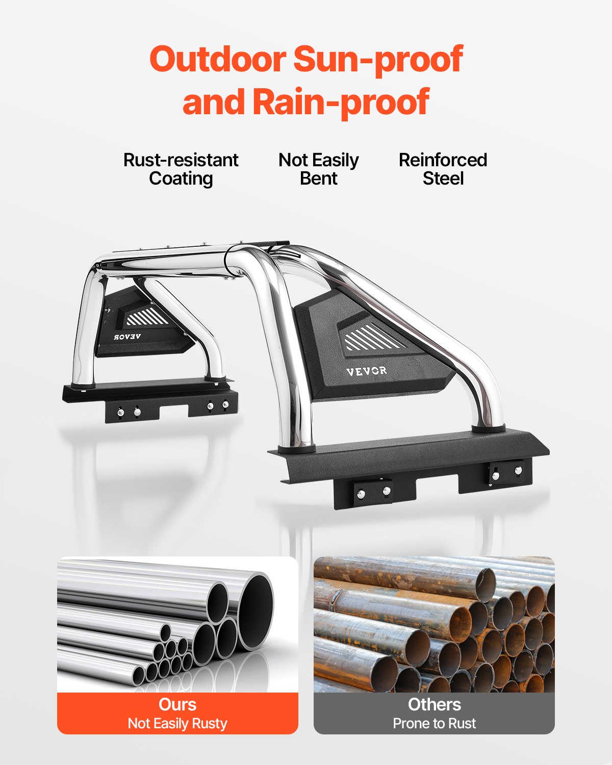 Under-rail clamp bracket and stake-pocket mount hardware included with Vevor universal truck bed chase rack