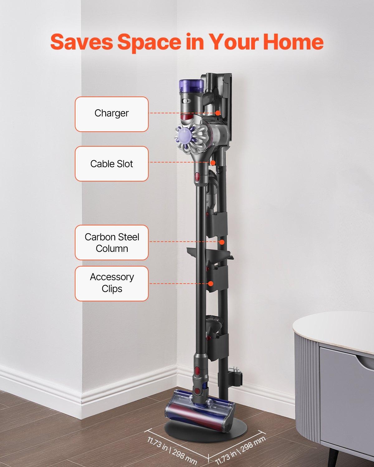 Vacuum Stand, Compatible With V7 V8 V10 V11 V12 V15 Series Upright Vacuum Cleaners & Accessories, Stable Vacuum Stand Holder With 4 Anti-slip Pads And 3 Clips For Storing 6 Brush Heads
