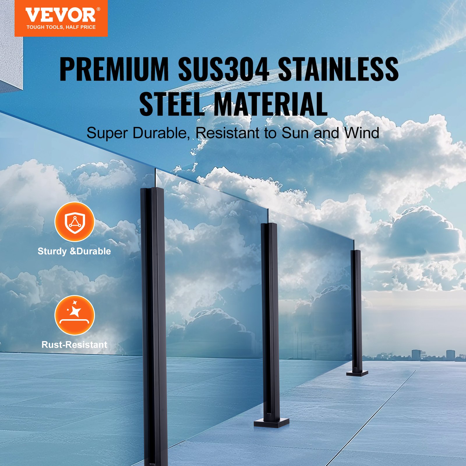 Glass Clamp, 41.34" Height Glass Railing Bracket For 0.39
