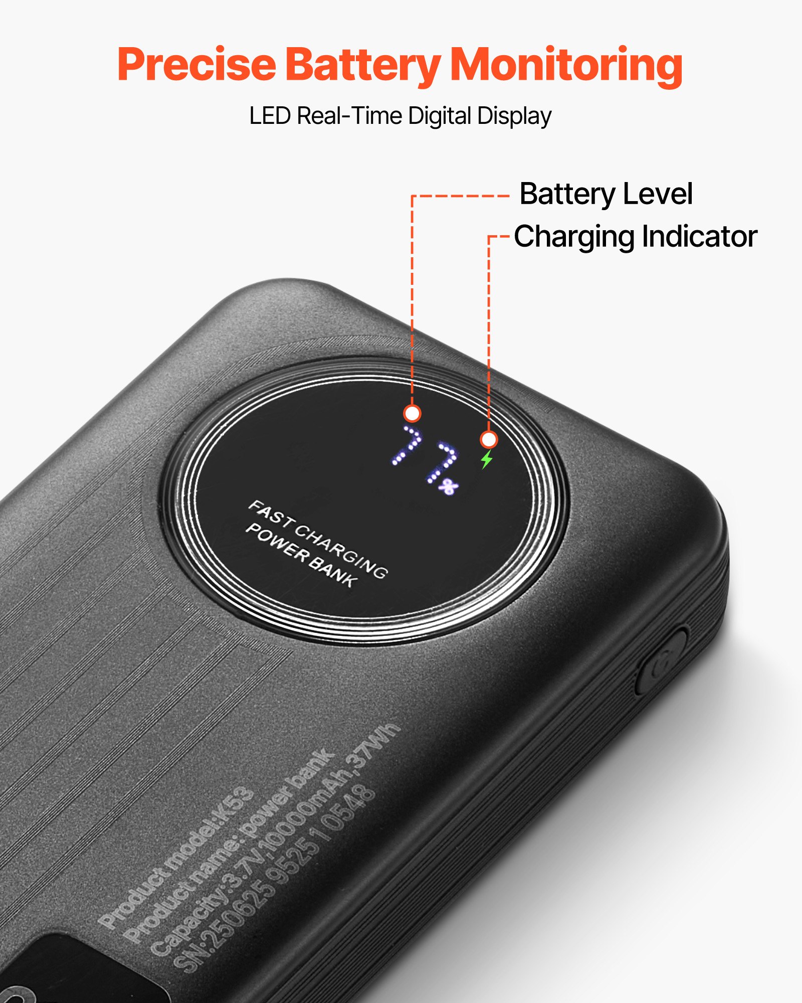 Portable Charger, With Built-in Cables, 10000 MAh Travel Bat