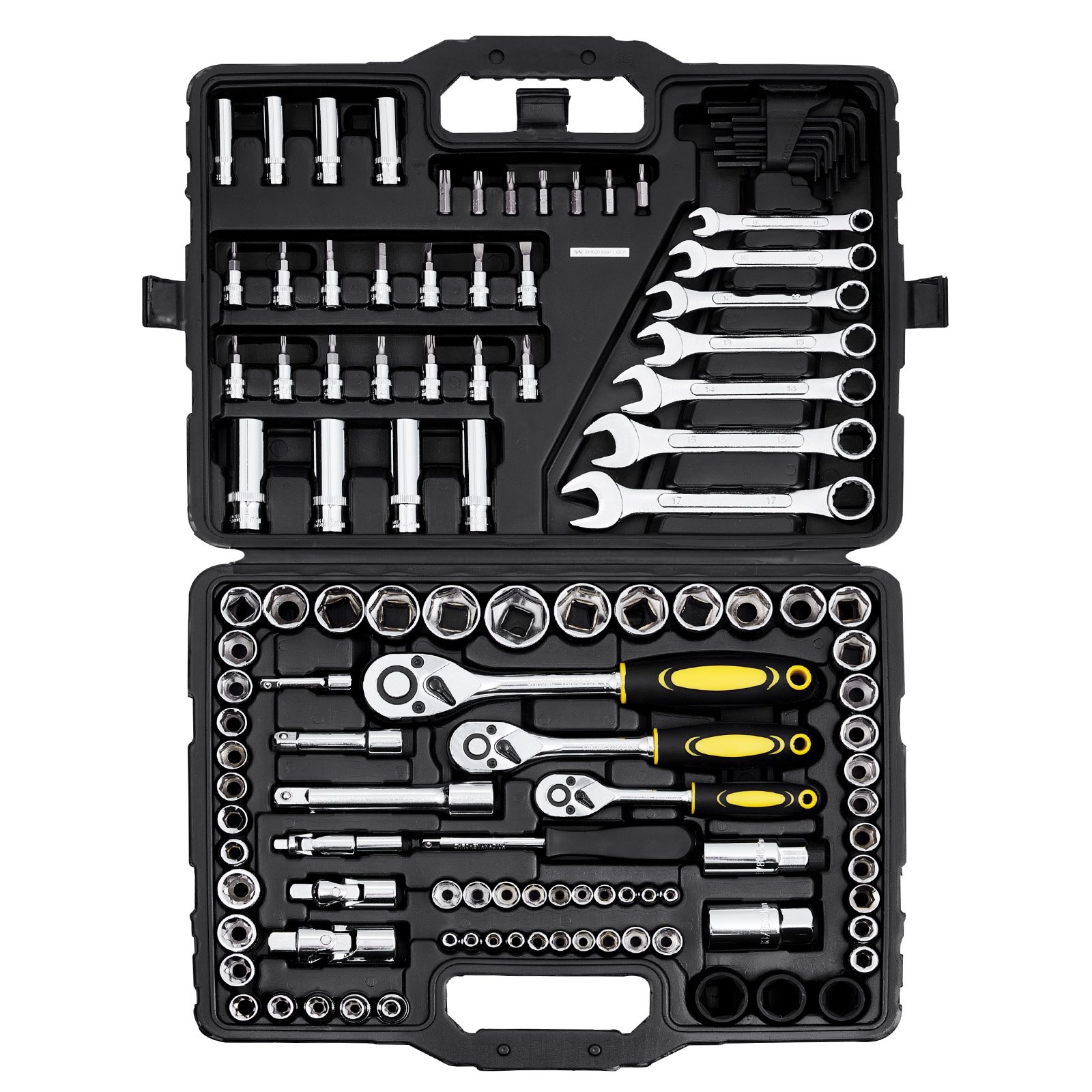121-Piece Mechanics Tool Set, 1/4" 3/8" 1/2" Drive Sockets, SAE And Metric Mechanic Tool Kit With Bits, Wrenches, Ratchet Handle, Accessories, And Plastic Storage Case, For Automotive Repair - Image 1