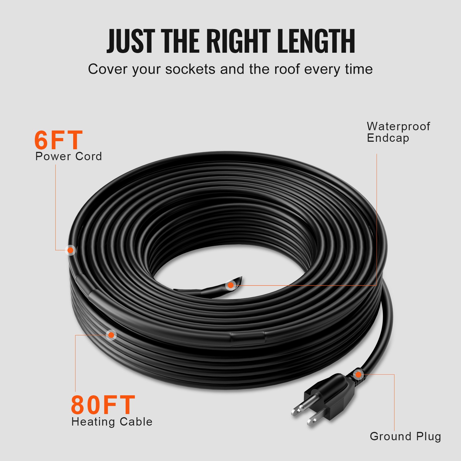 Self-Regulating Pipe Heating Cable, 80FT 5W/FT Heat Tape For Pipes, Roof Snow Melting De-icing, Gutter And Pipe Freeze Protection 2