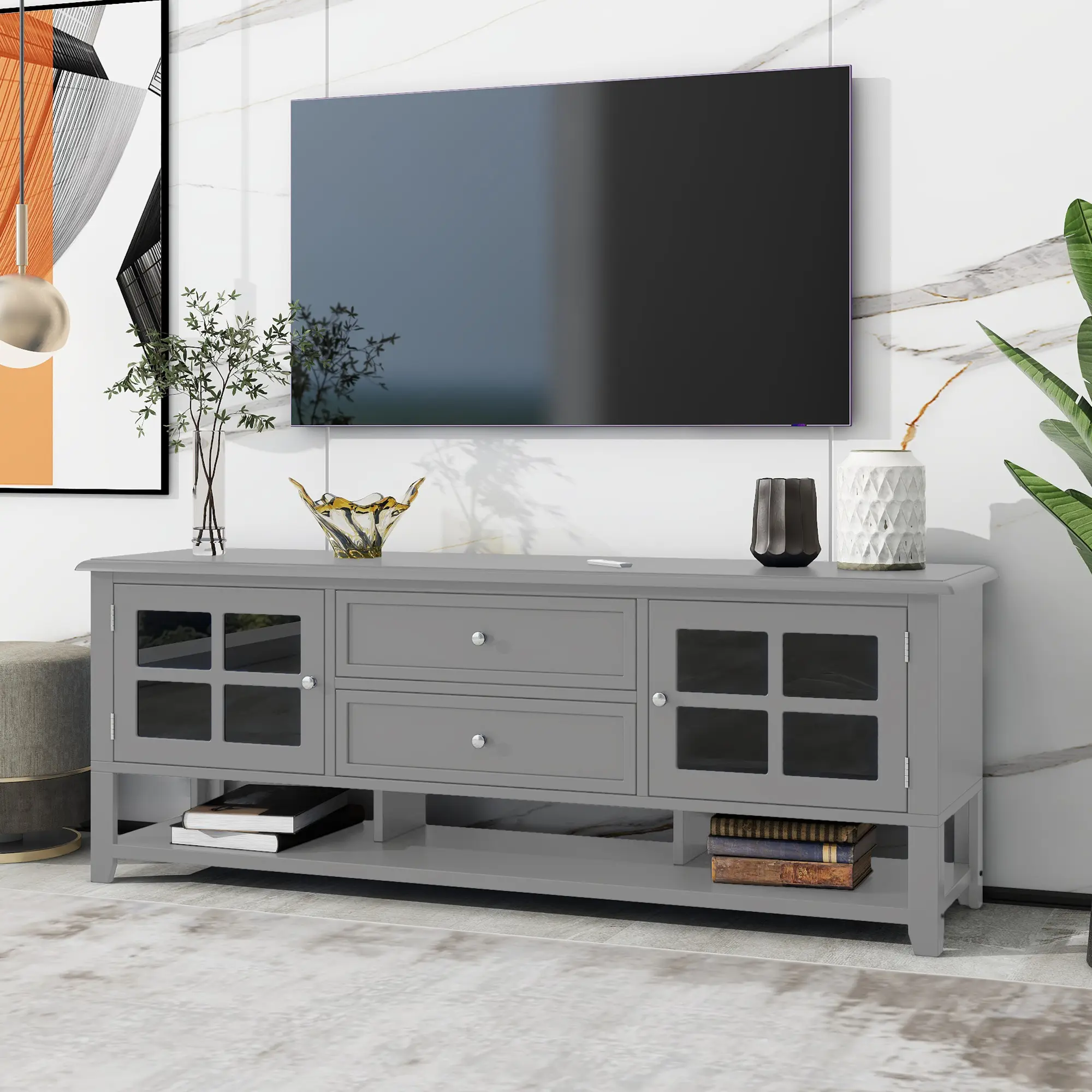TV Stand For TVs Up To 60'', Entertainment Center With Multifunctional Storage Space, TV Cabinet With Modern Design, Media Console For Living Room, Bedroom