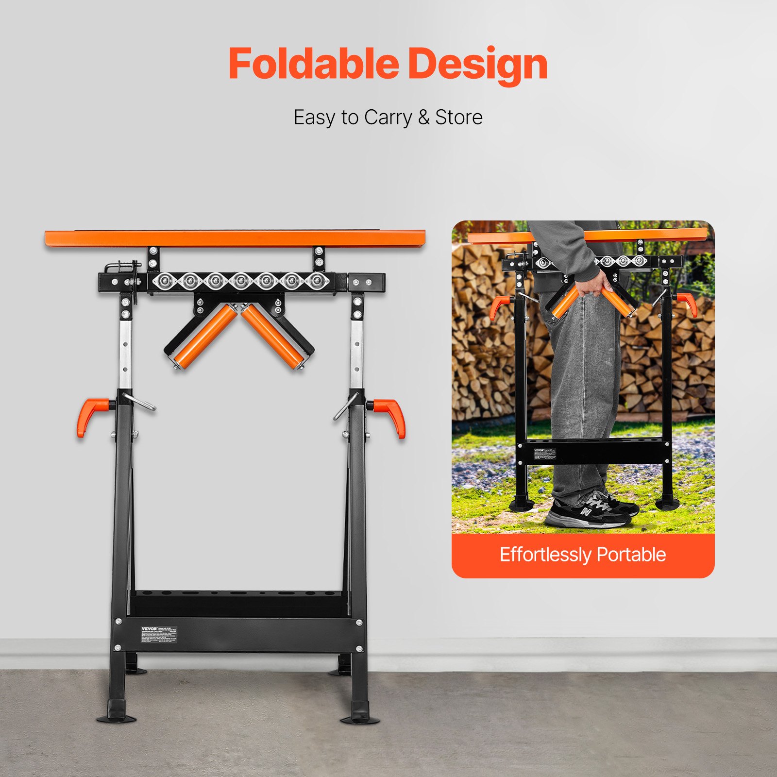 4-in-1 Roller Stand, 440 Lb Load Capacity, 33-50 In Adjustable Height, Folding Heavy Duty With Rack & Polished Multi-directional Roller Head, For Table Saw Outfeed Woodworking Extension Support image 5