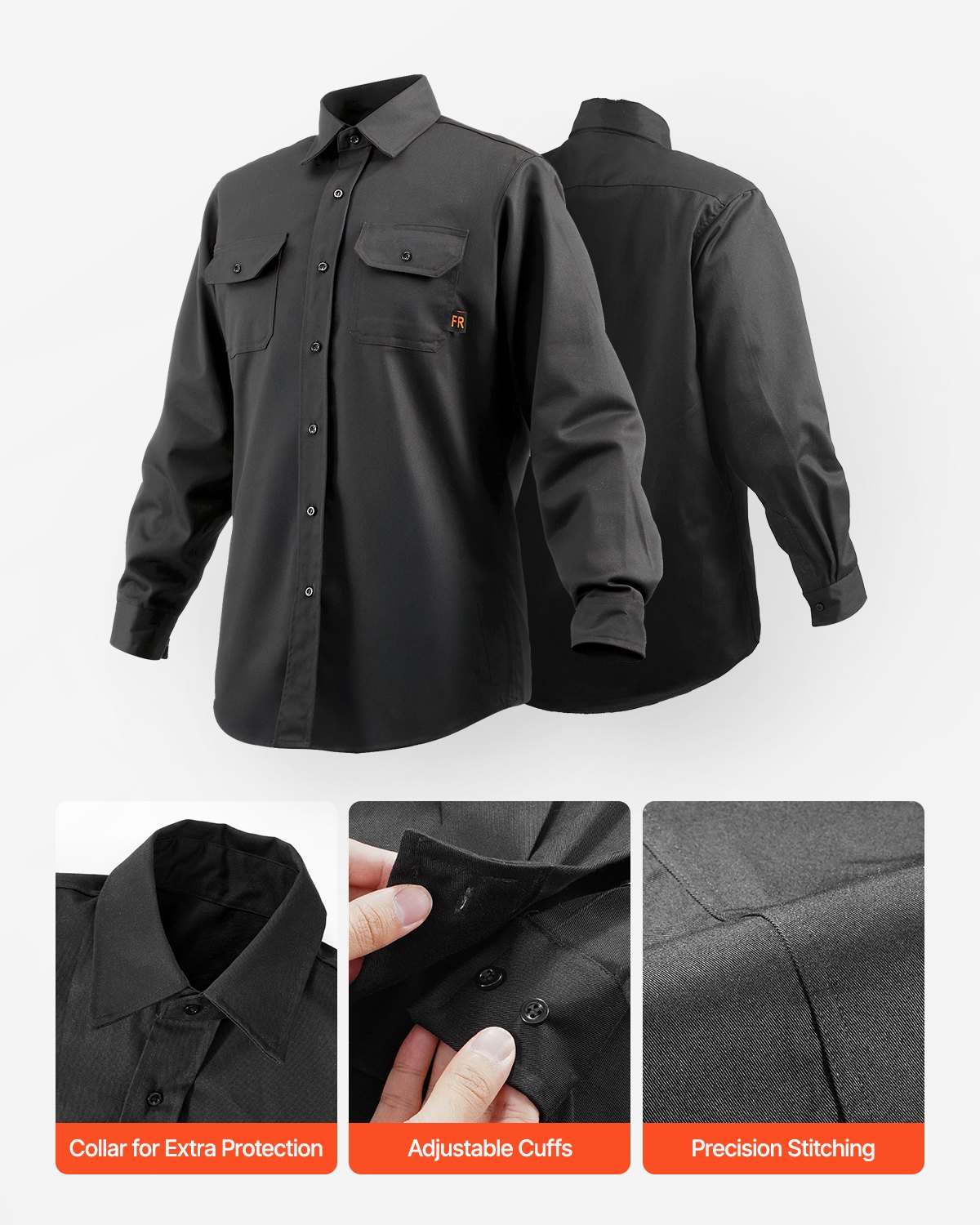 Flame Resistant Welding Jacket, 7oz. FR Shirts For Men, Machine Washable Cotton Heat-Resistant Welding Shirt, Meets ATPV 9.2 Cal/cm² Arc Rating - XL Size