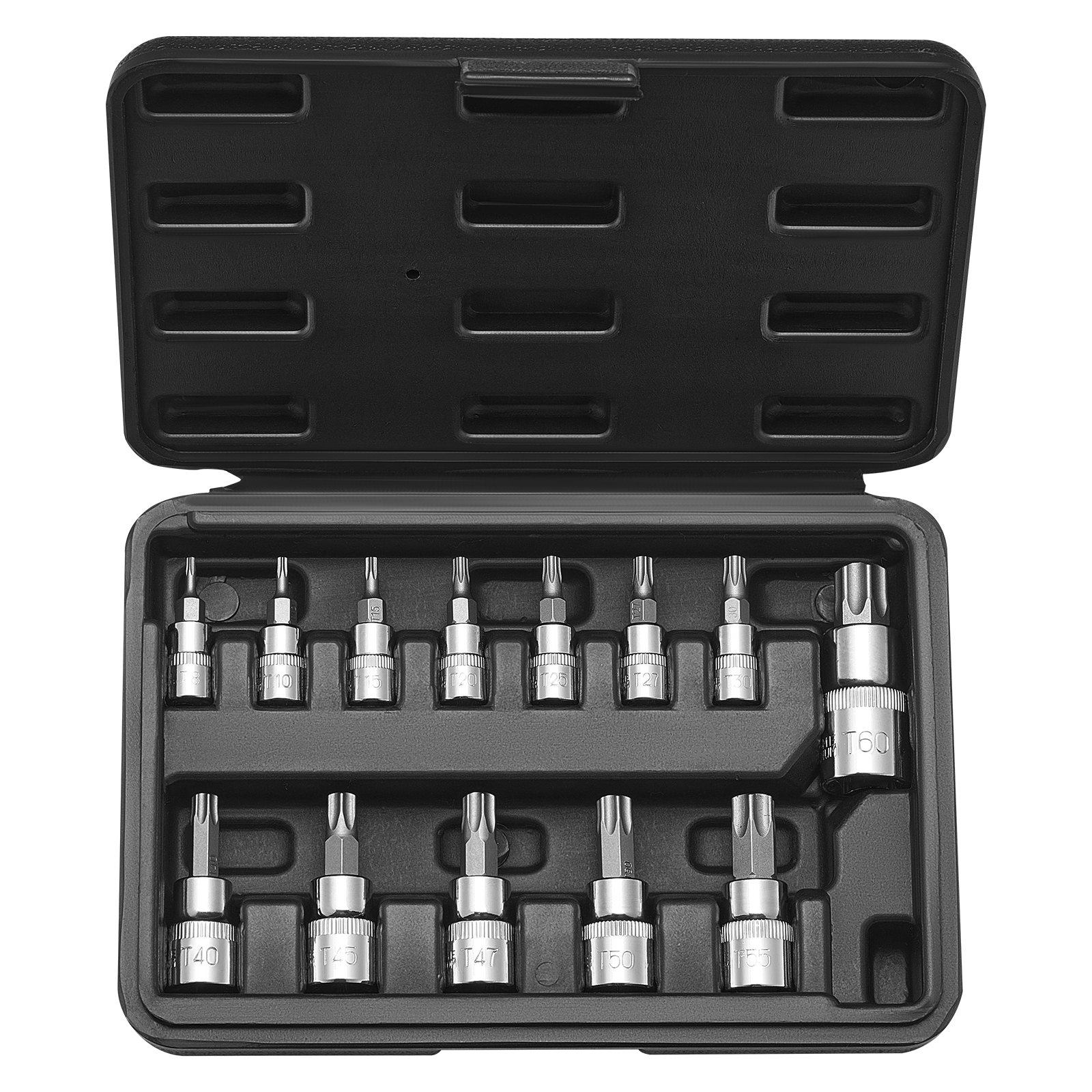 Torx Bit Socket Set, 13-Piece Star T8 - T60 Set, S2 Alloy Steel And Cr-V Steel, 1/4 In, 3/8 In, And 1/2 In Drives, With Enhanced Storage Case, Torx Sockets For Hand Use, Mechanics, Auto Repair - Image 1