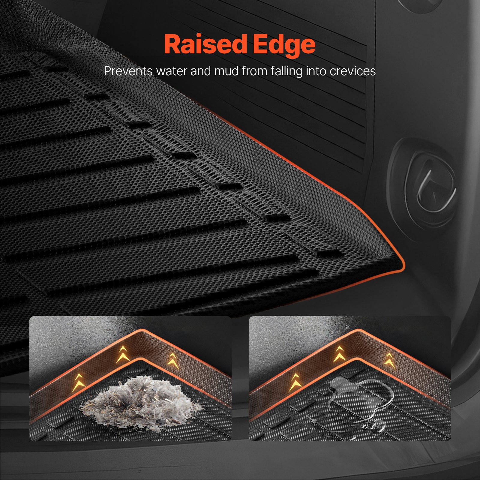 Close-up of TPE material texture on 2021-2024 Chevy Tahoe cargo mat showing waterproof ribbed pattern