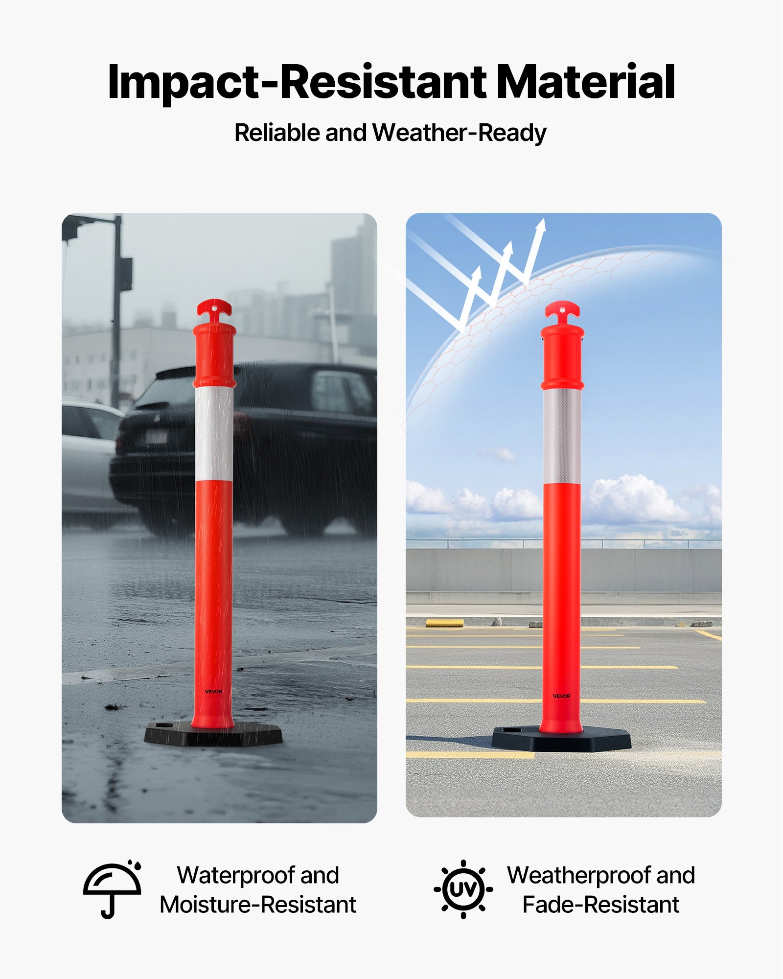 3 Pack Traffic Delineator Posts, 48 Inches Traffic Safety Cones With Weighted Base And Reflective Strips, Heavy Duty Delineator Posts For Construction Site, Parking Lot, Crowd Control, Red_voghion.com
