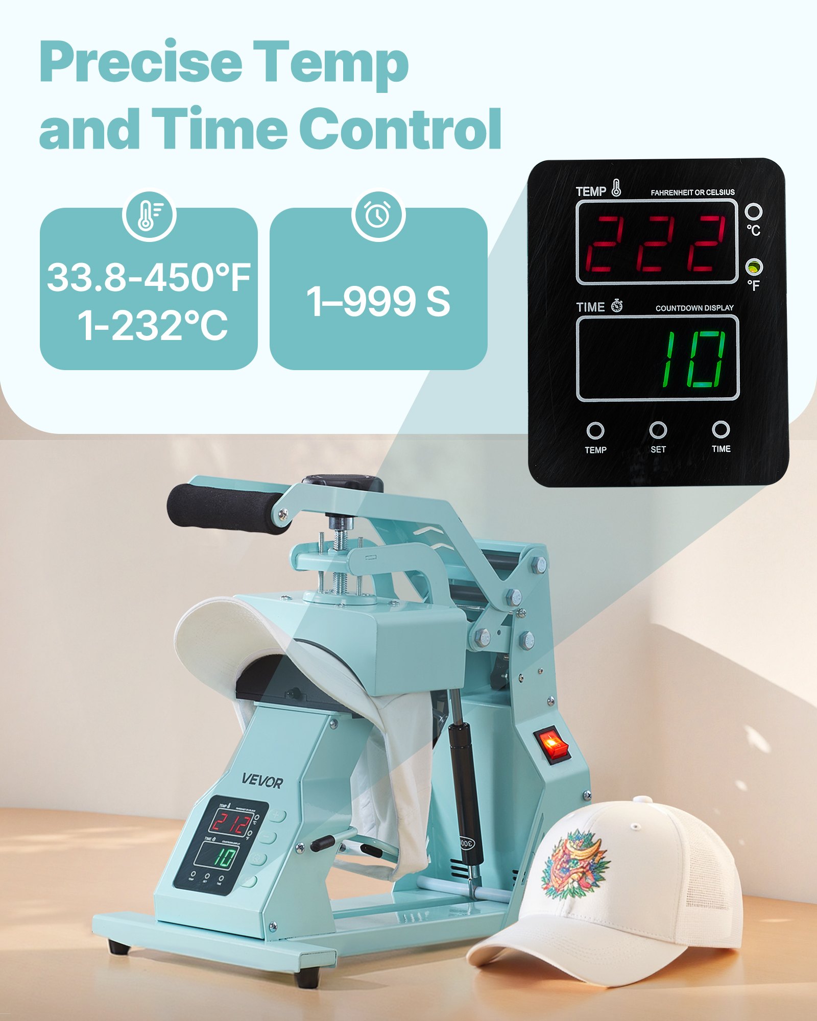 Hat Heat Press Machine, With 2pcs Interchangeable Platens, Precise Temperature And Time Control, Hat Press For HTV… - 3