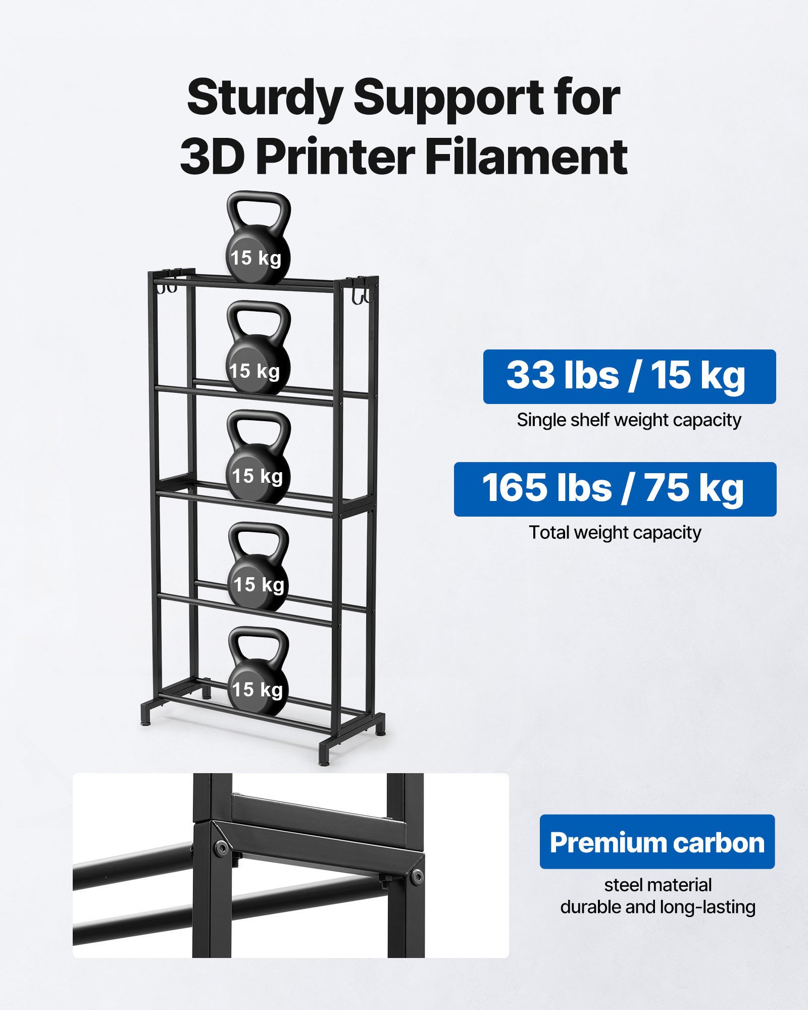 3D Printer Filament Storage Rack, 5 Tier Heavy Duty Storage Shelves For 3D Printing Filaments, Filament Spool Holders Racks For 3D Printing Studio, Home Studio, Office, Workshop (Shelf Only)
