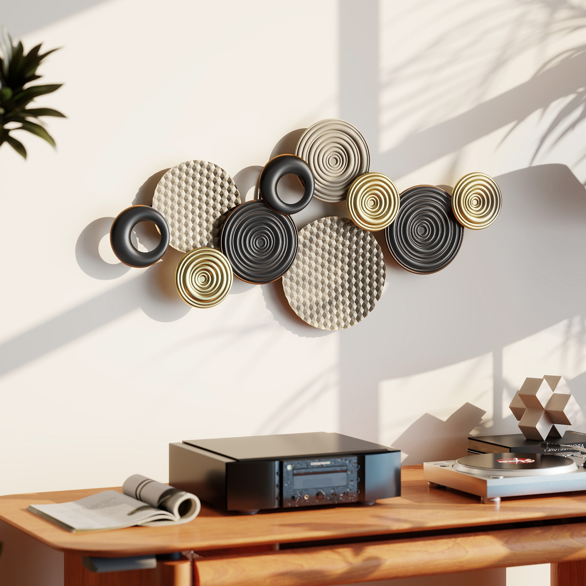 Metal wall art, modern hanging wall decor with multi-disc