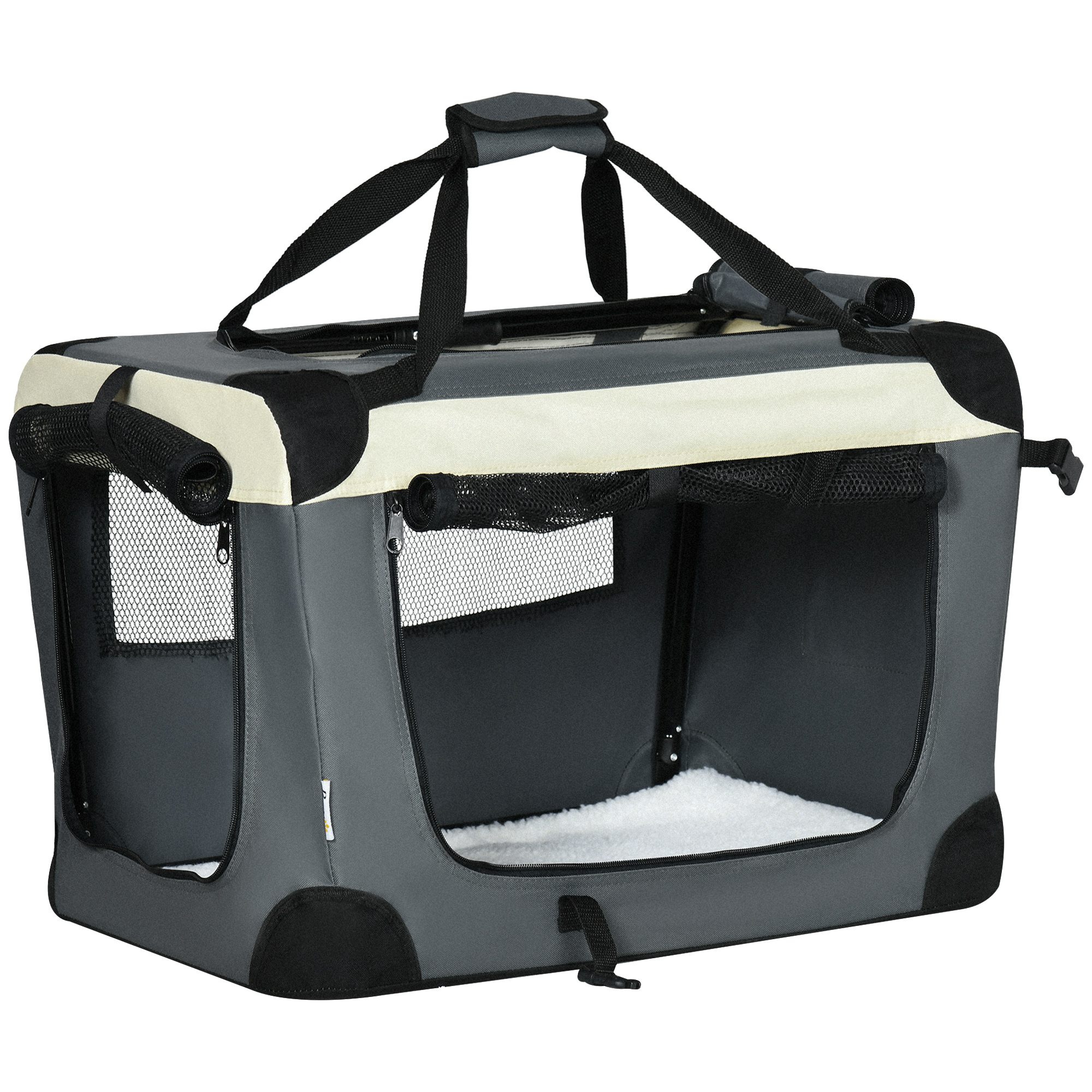 PawHut foldable pet carrier for cats and small dogs in grey