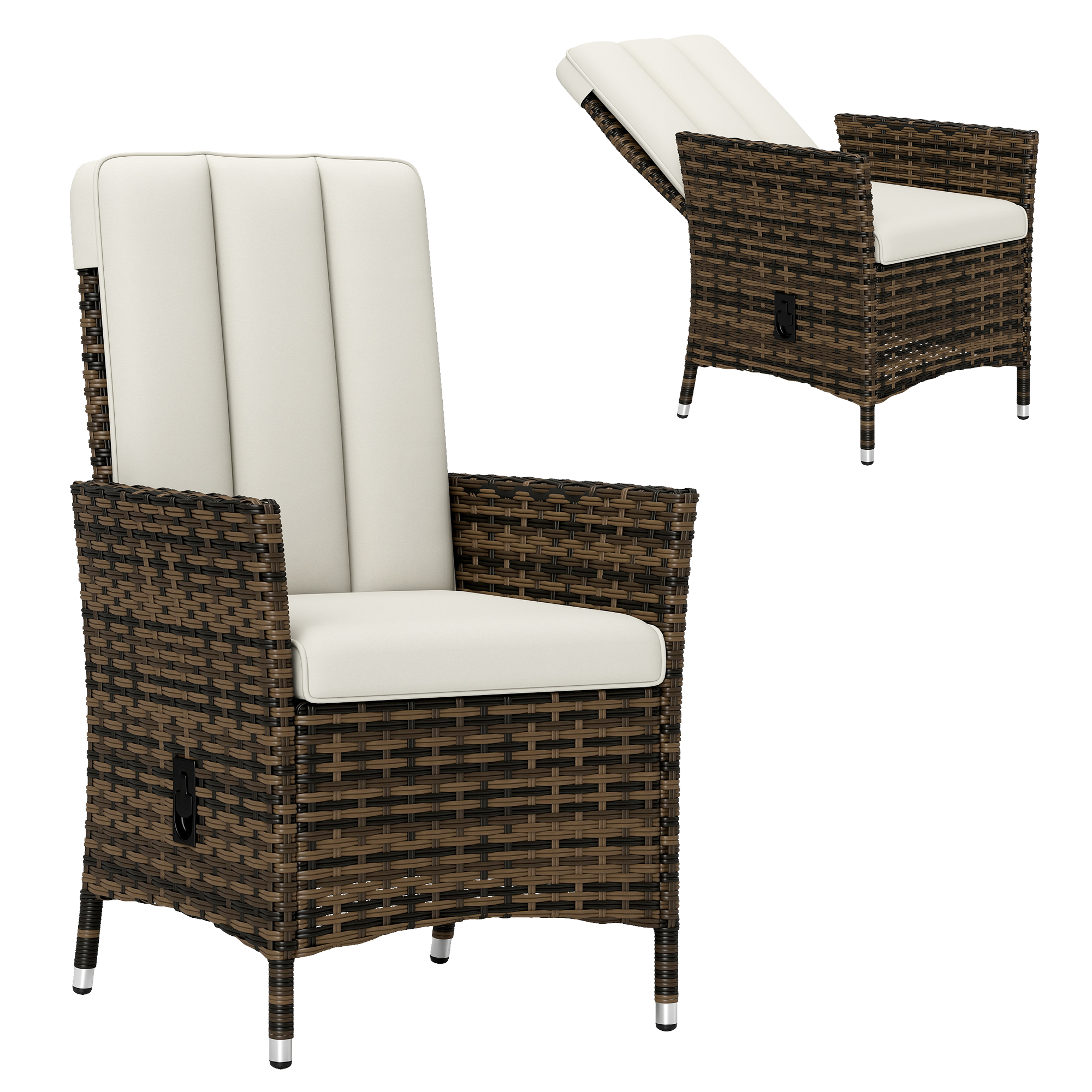 Cream rattan reclining chair with adjustable backrest