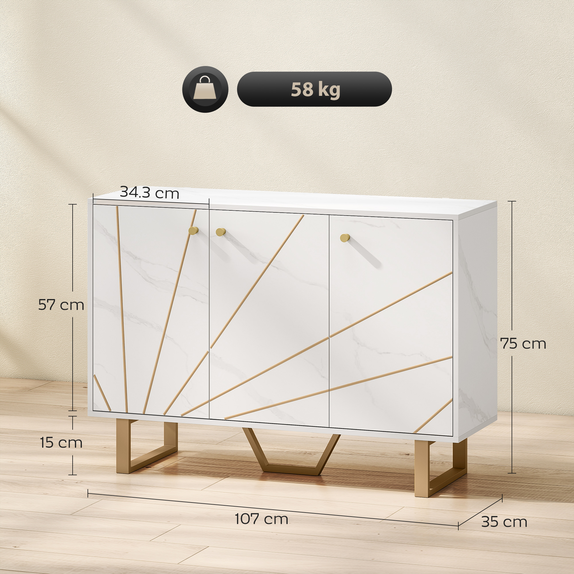 Sideboard Storage Cabinet, Modern Cupboard With Adjustable Shelves And Metal — image 2
