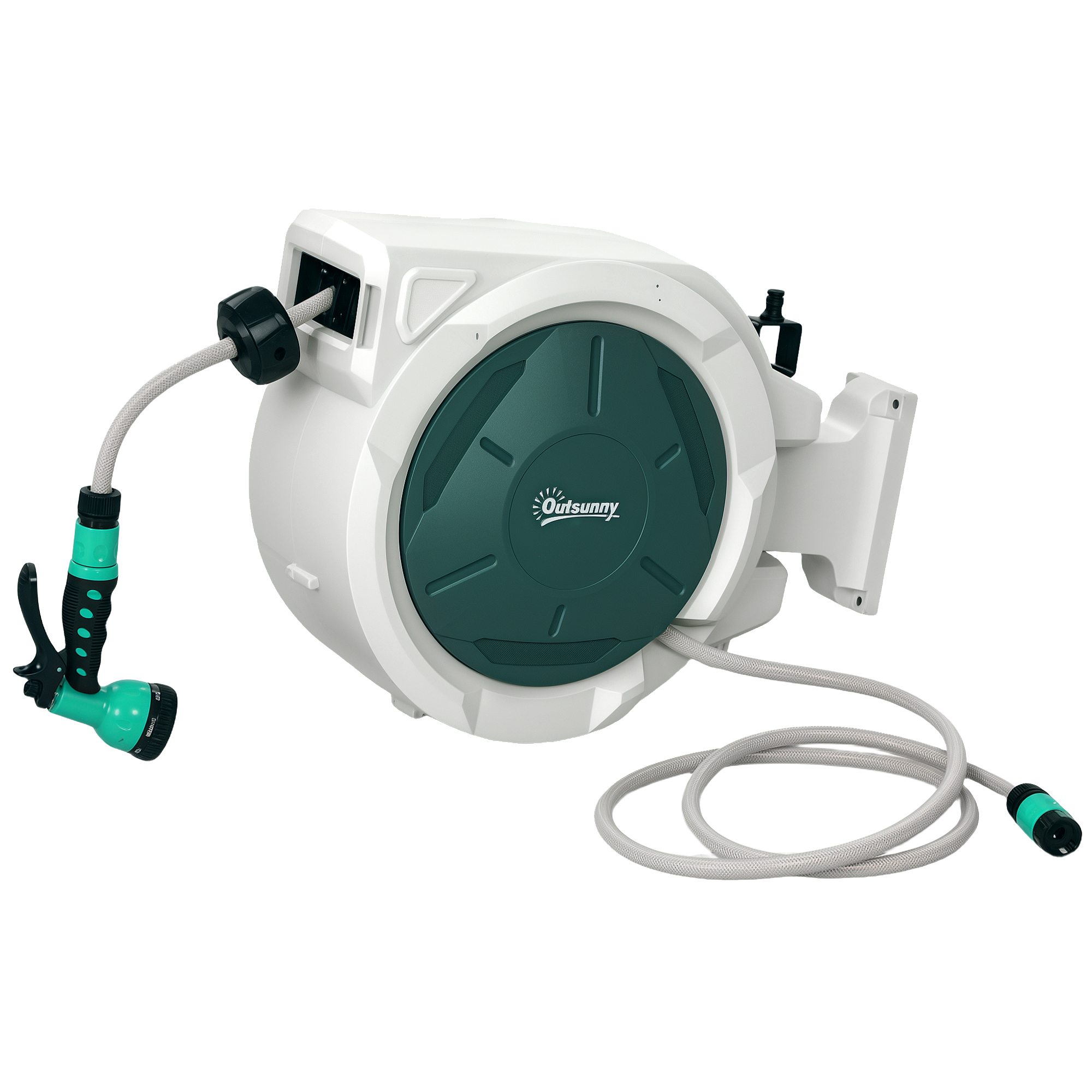 Retractable Hose Reel Wall Mounted, 20+2m Garden Hose Pipe Reel With Lock, Auto Rewind, 7 In 1 Spray Nozzle, Includes Wall Fixings, 180° Swivel, Outdoor Watering, 48 X 20 X 42 Cm, Light Grey - Image 1