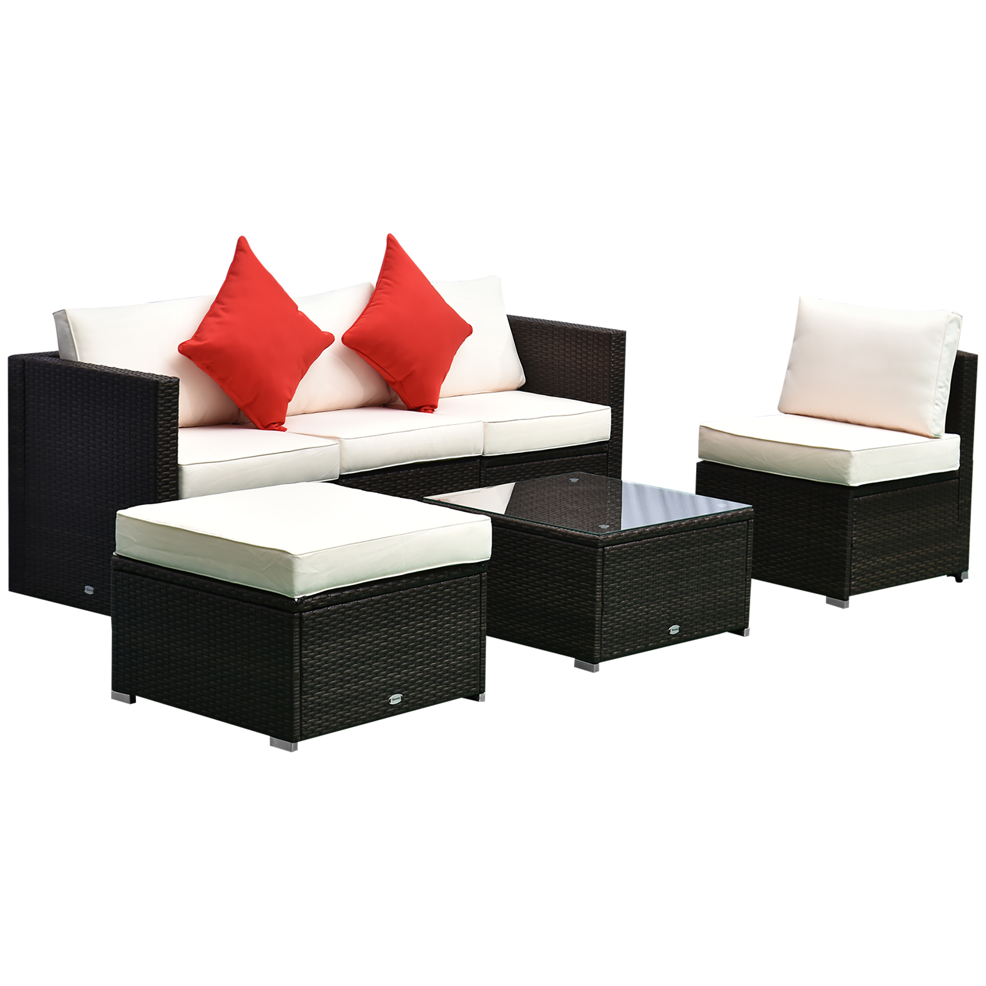6pc Outdoor Wicker Sectional Sofa Set Ottoman Tempered Glass PE Rattan Cushions