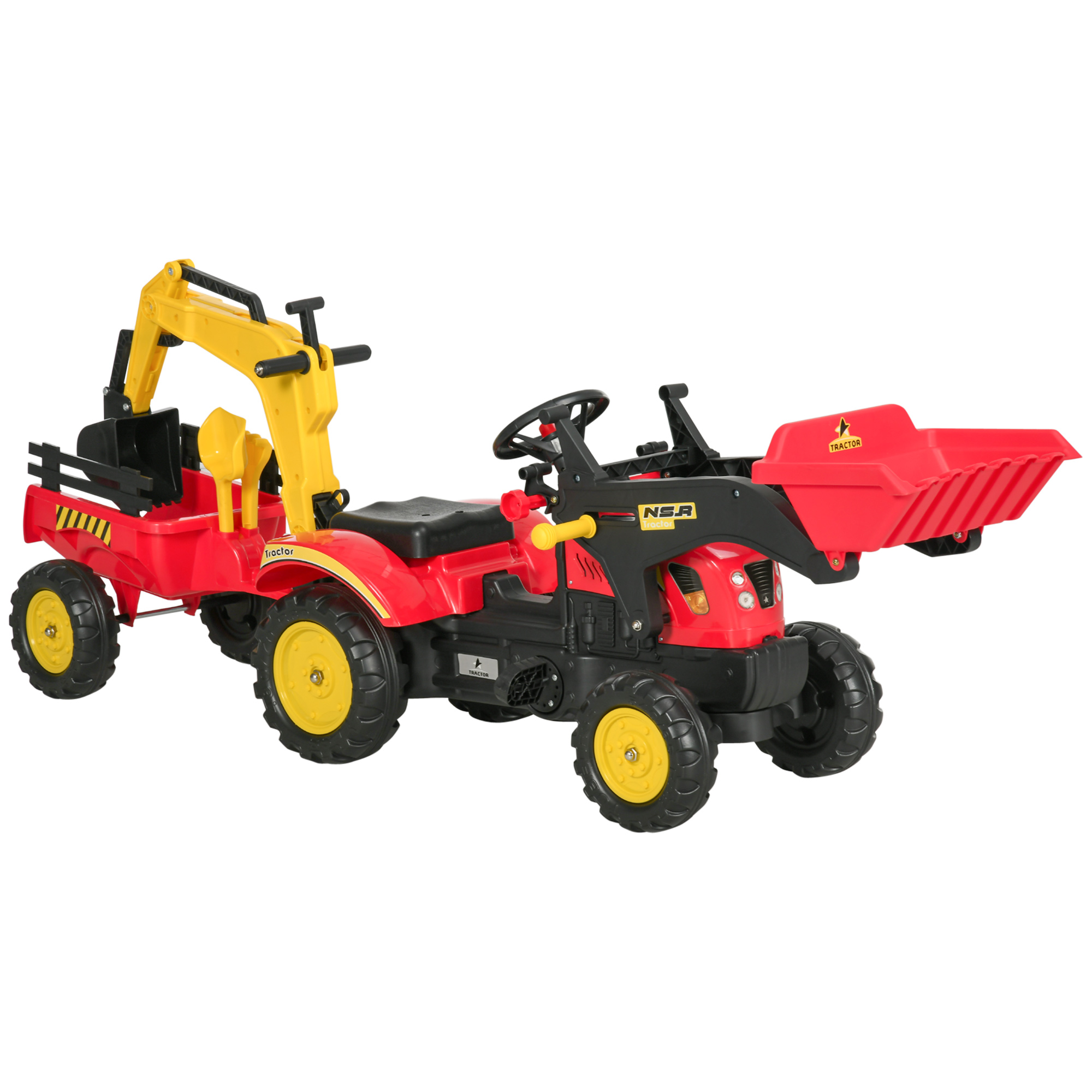 Kids Children Pedal Go Kart Ride On Toy Car Excavator Tractor W/ Moving Bucket Steering Wheel Removable Digger For 3 - 6 Years