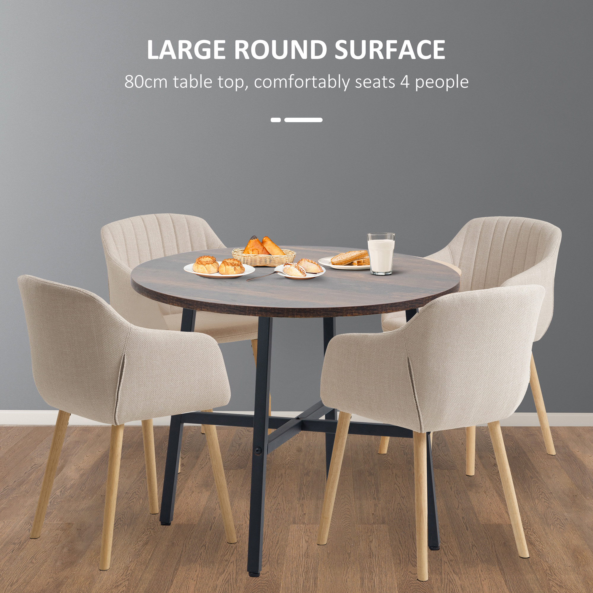 85cm Dining Room Table, Industrial Style Kitchen Round With Steel Legs, Rustic — image 5