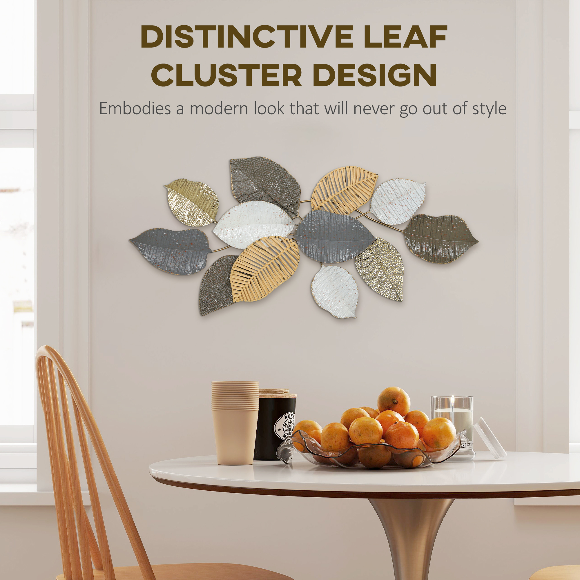 Metal wall art, modern hanging wall decor with unique leaf