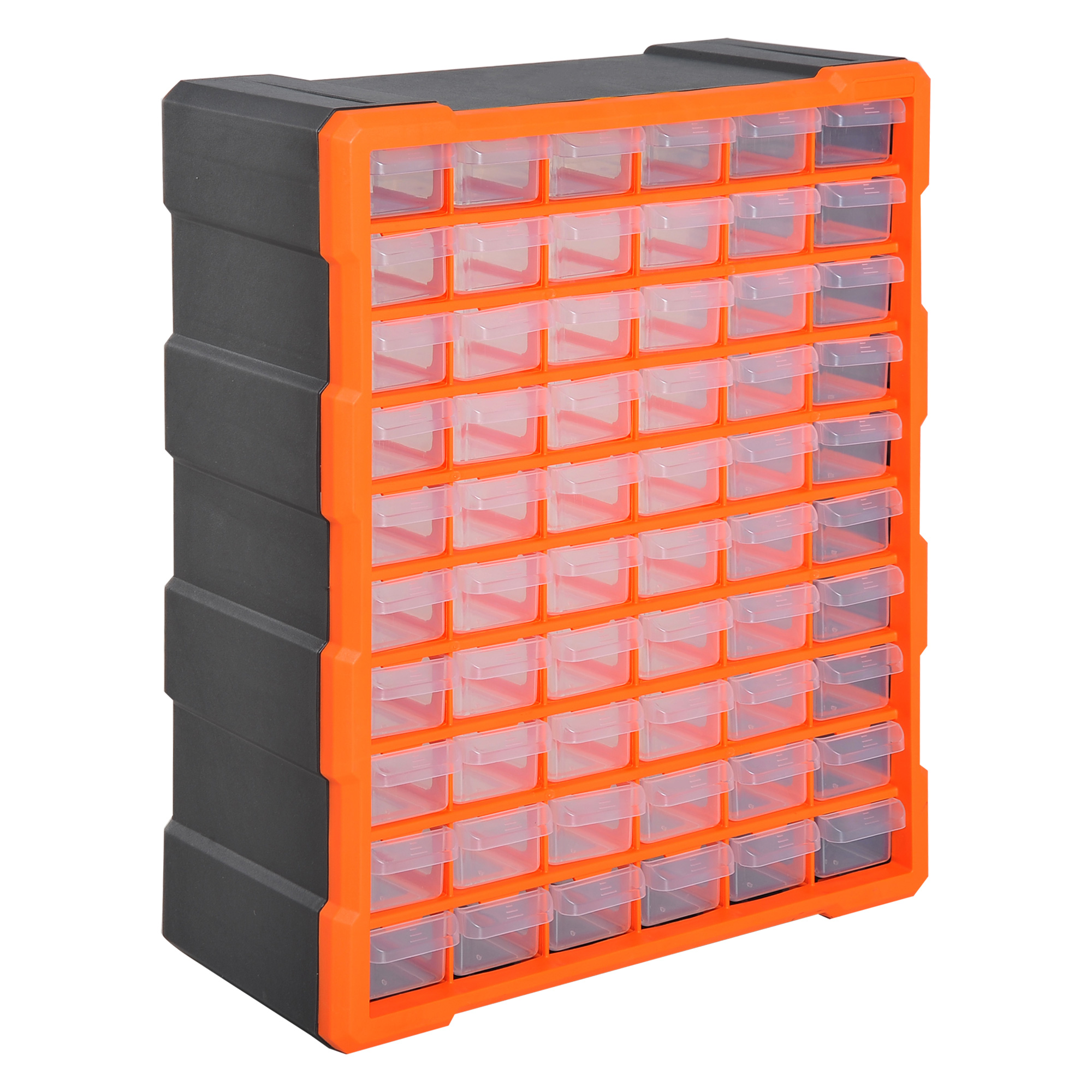 DURHAND 60 Drawers Parts Organiser Wall Mount Storage Cabinet Garage Small Nuts Bolts Tools Clear Orange - Image 1