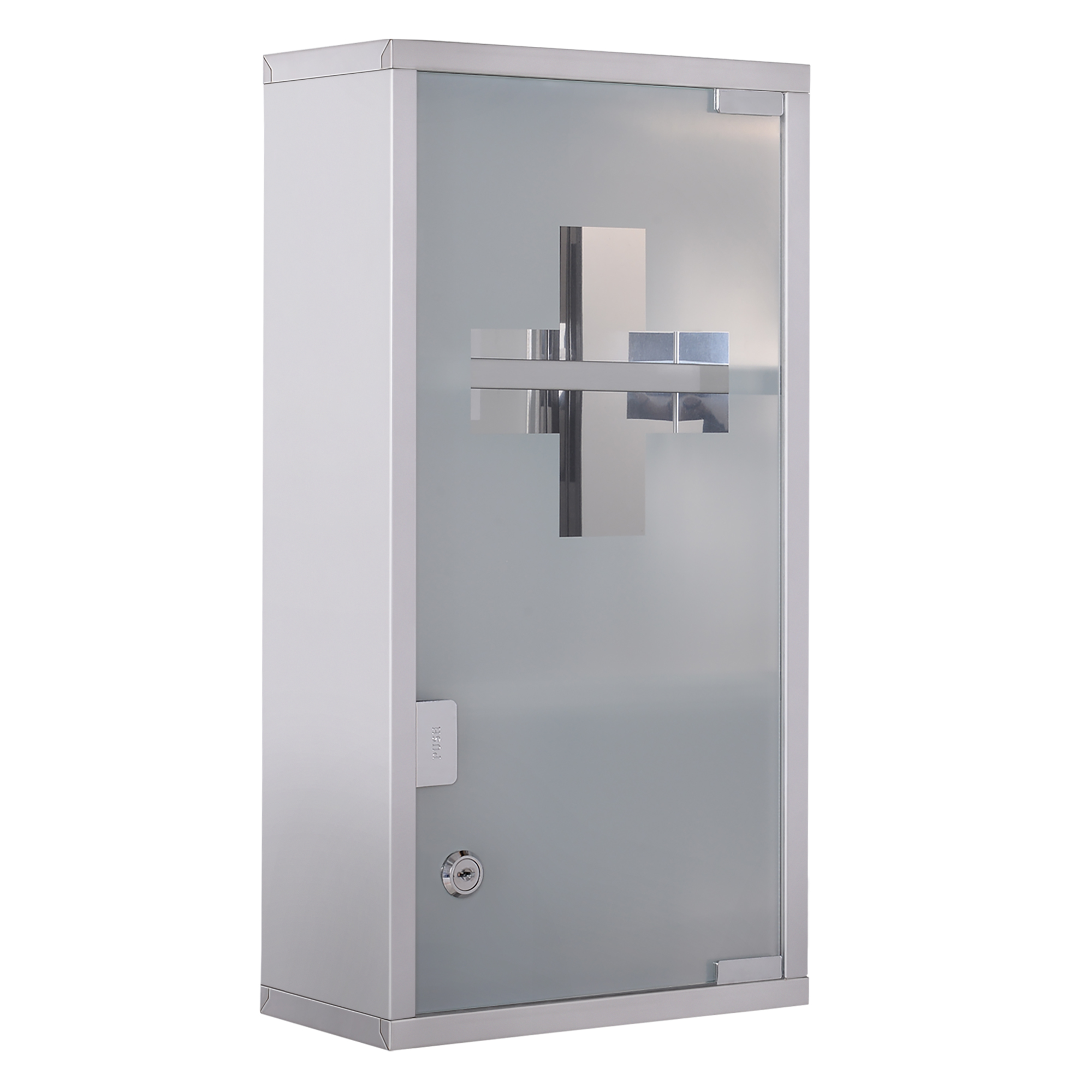 Stainless Steel Wall Mounted Medicine Cabinet With 2 Shelves + Security Glass Door Lockable 48 Cm(H) - Image 1