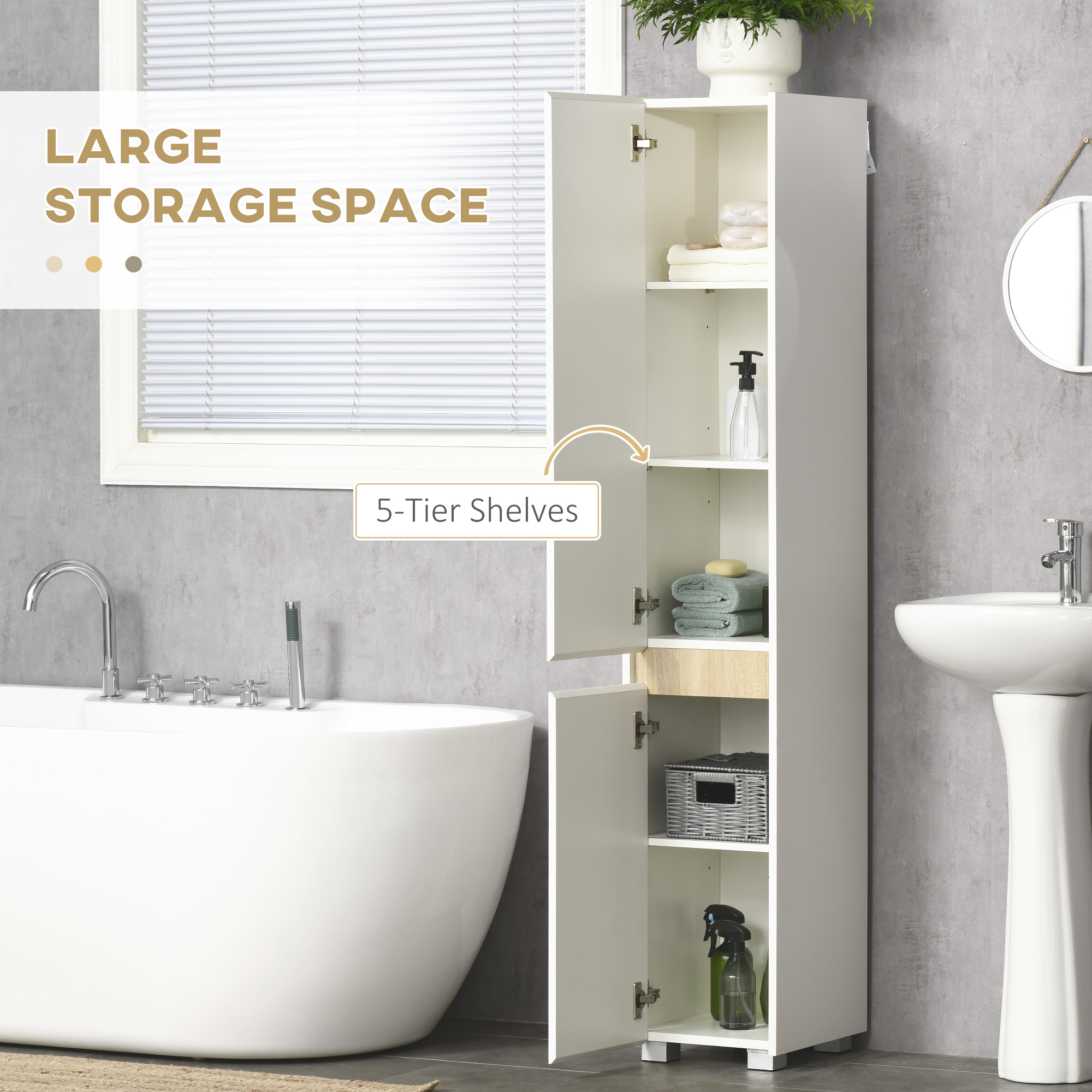 Kleankin tall bathroom cabinet with adjustable shelves,