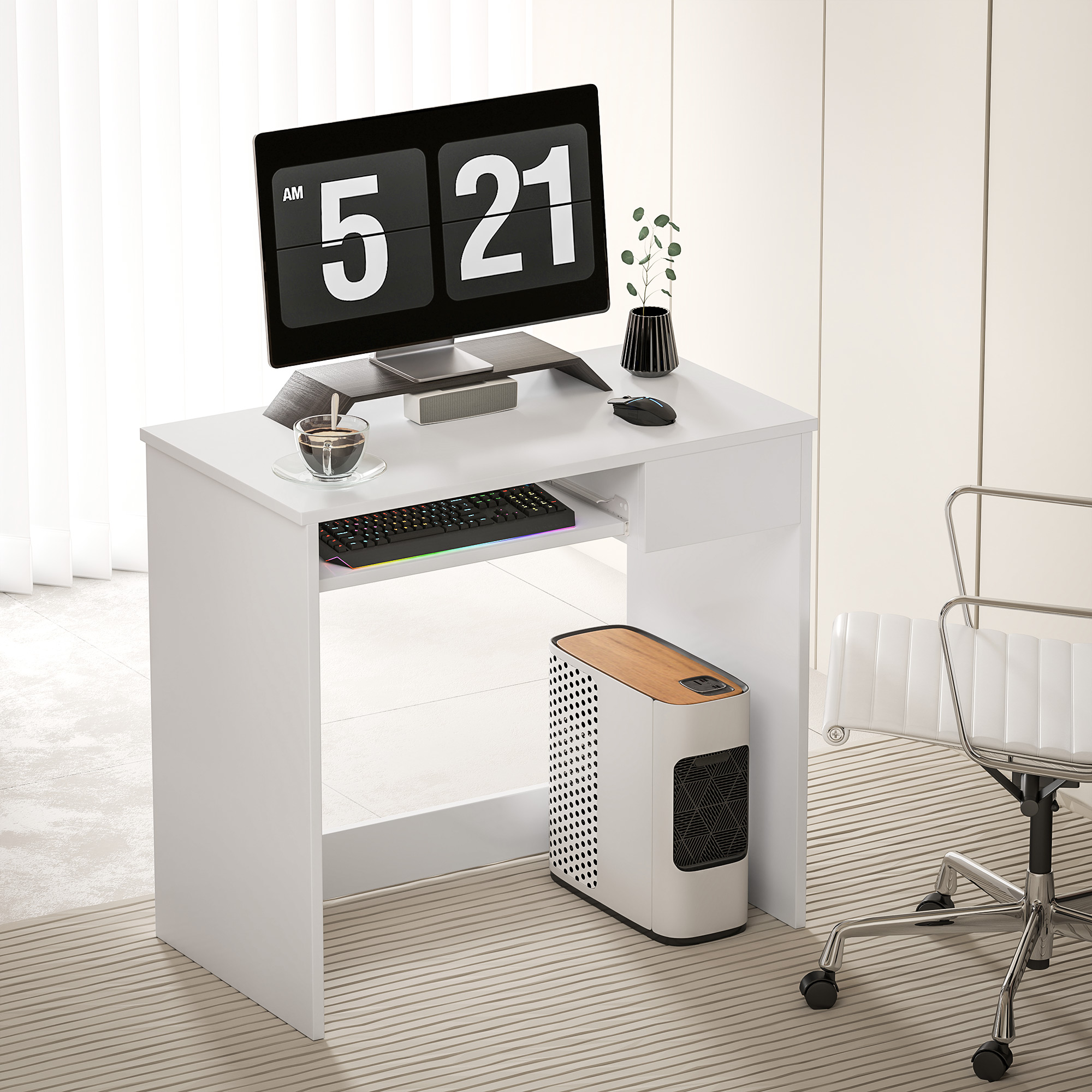 80cm Compact Computer Desk With Keyboard Tray, Home Office