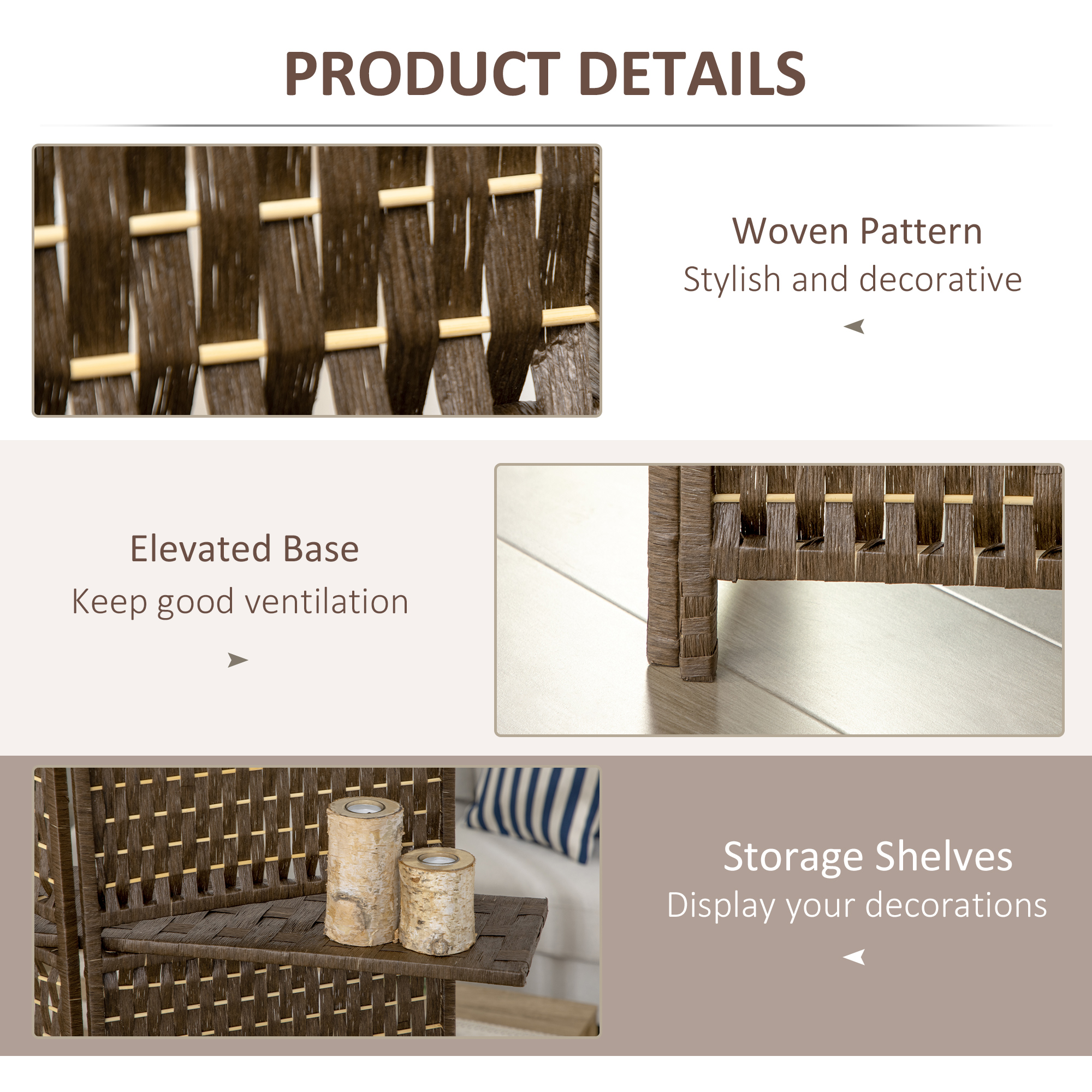 4-Panel Room Dividers With Shelves, Wave Fibre Freestanding Folding Privacy Screen Panels, Partition Wall Divider For Indoor Bedroom Office, 180 Cm, Brown 124d91b2 Bd10 461d 8c3f 73ce5eec14b0