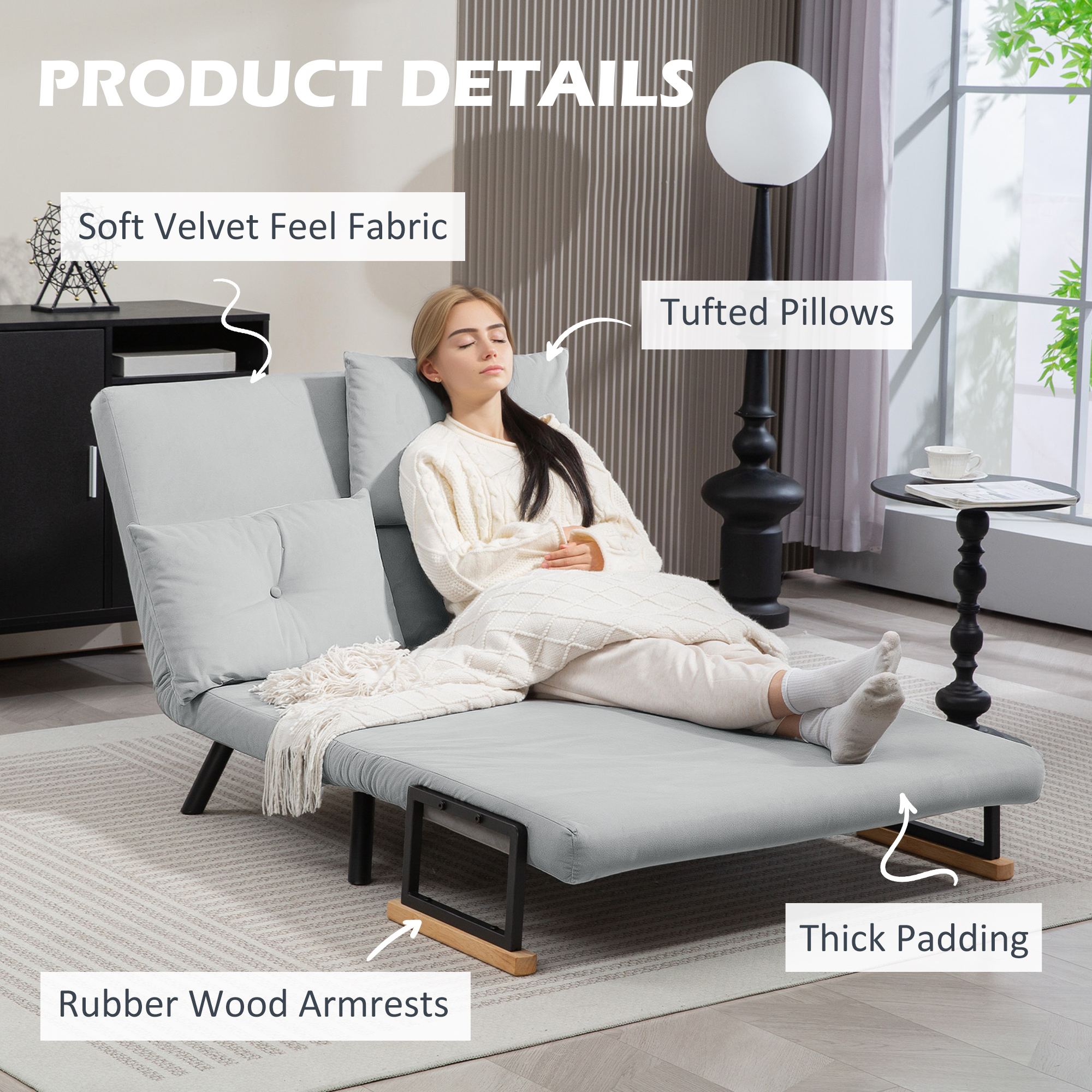 4-in-1 Velvet-Feel Double Sofa Bed, With Pillows - Light Grey 12b682d1 D477 45e4 Ab0f 030e3a47e5c1