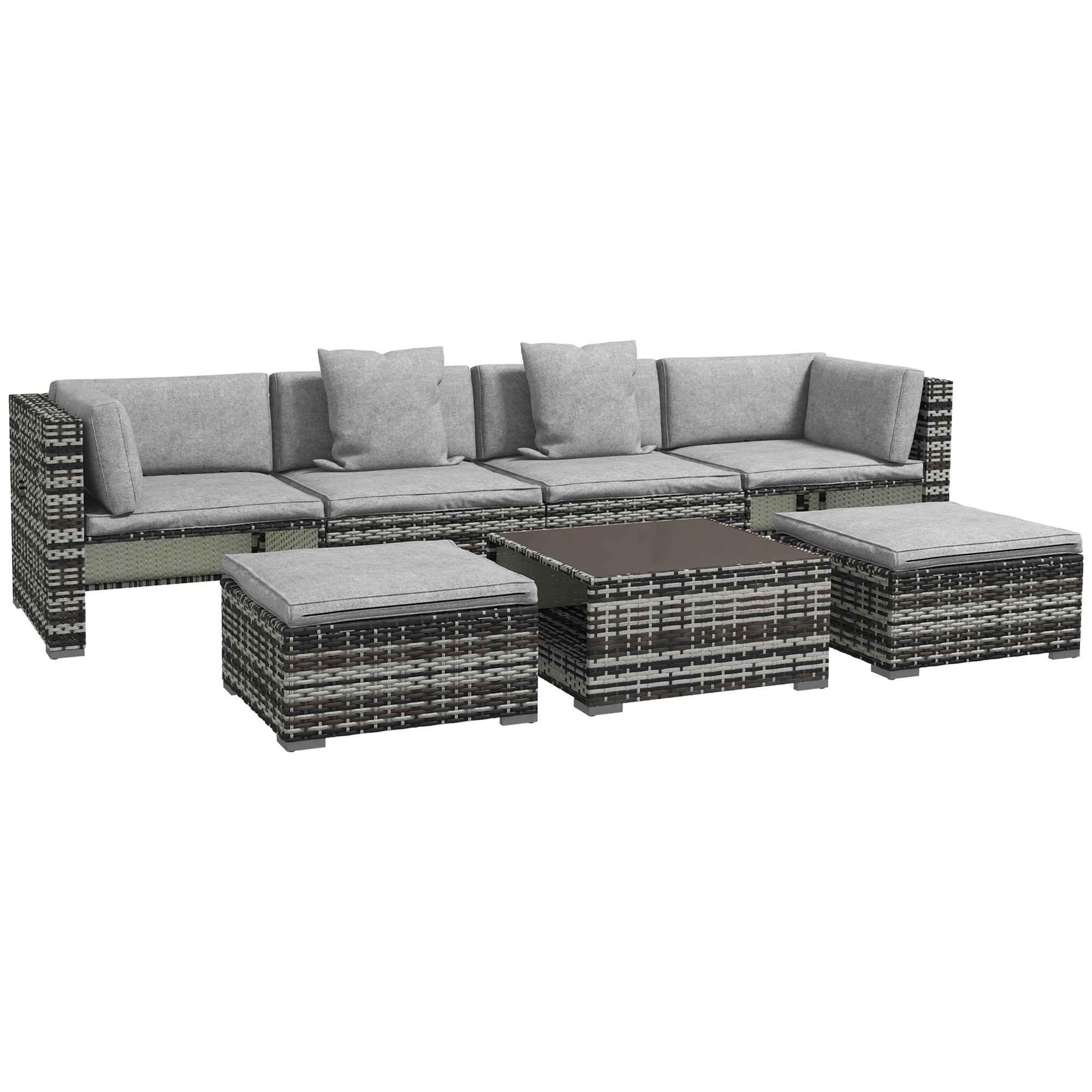 Rattan Patio Furniture Set 7PC Grey Cushions Wicker Outdoor Sofa Garden