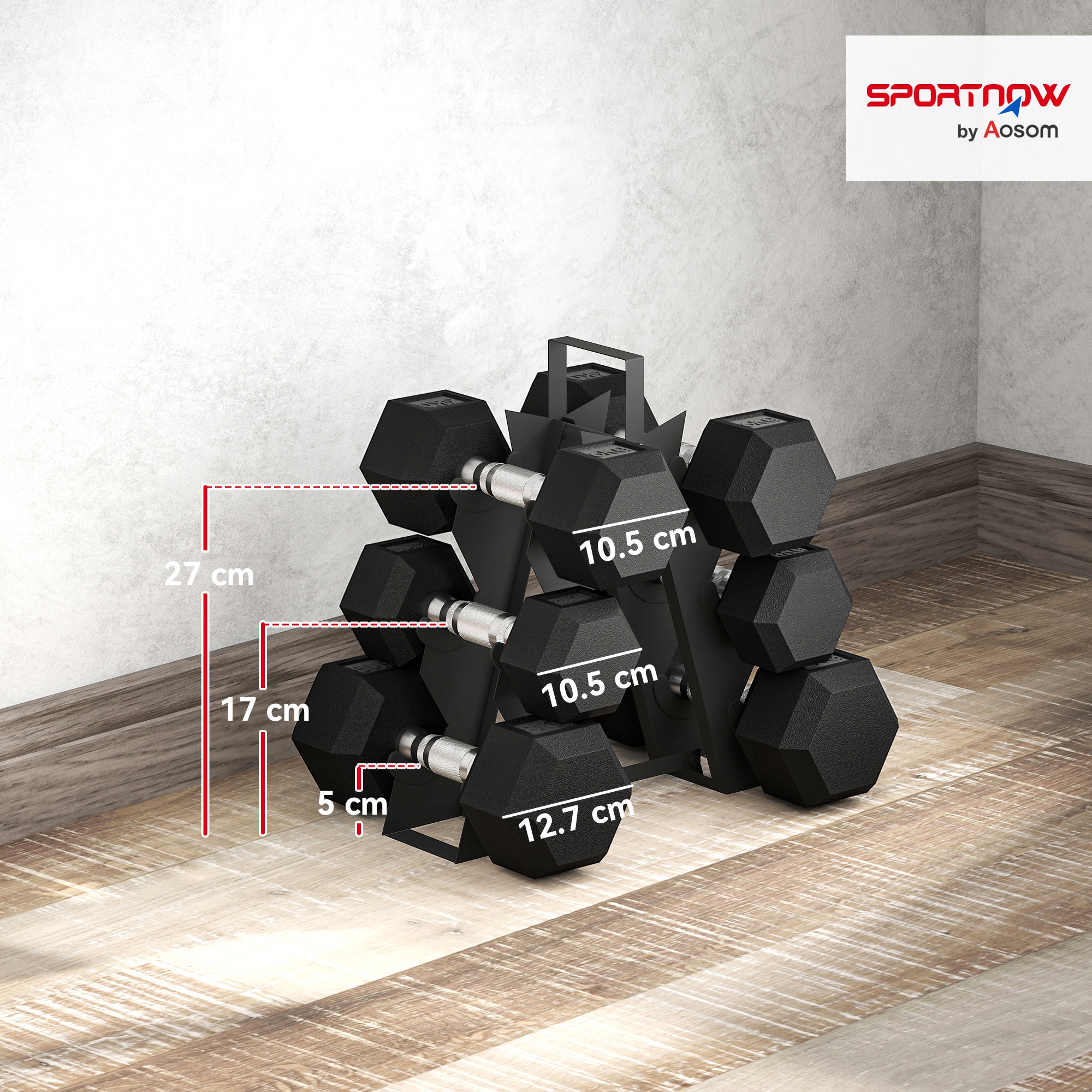 SPORTNOW ensemble d'haltères hexagonaux avec support de rangement de poids – Image 2
