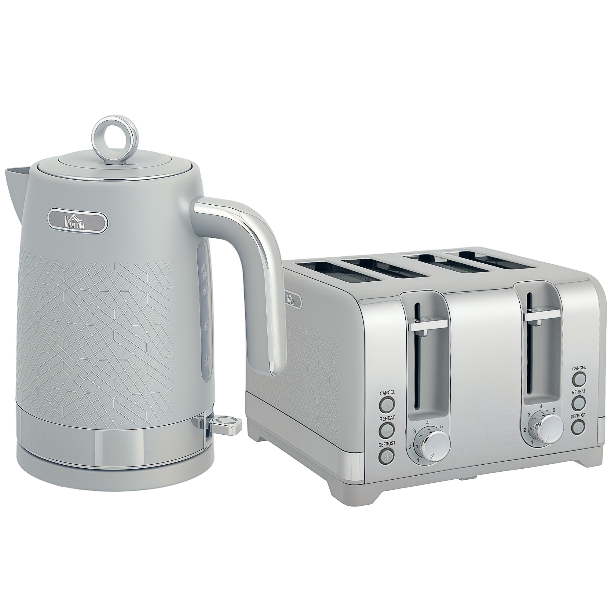 Sleek matte grey 1.7L kettle and 4-slice wide-slot toaster set