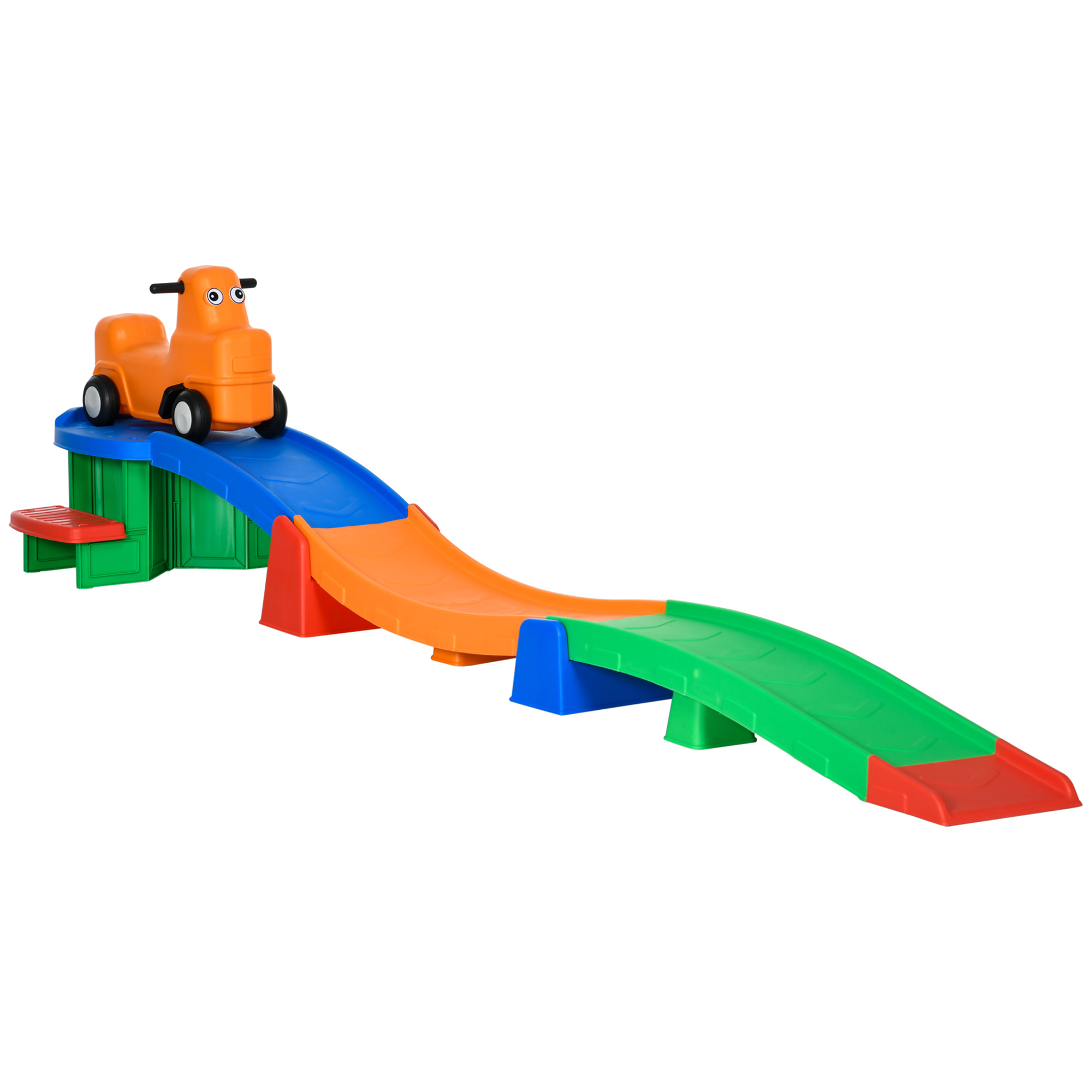 3(m) Four-Piece Ride On Kids Roller Coaster W/ Non-Slip Steps, For Ages 2-5 Years - Multicoloured