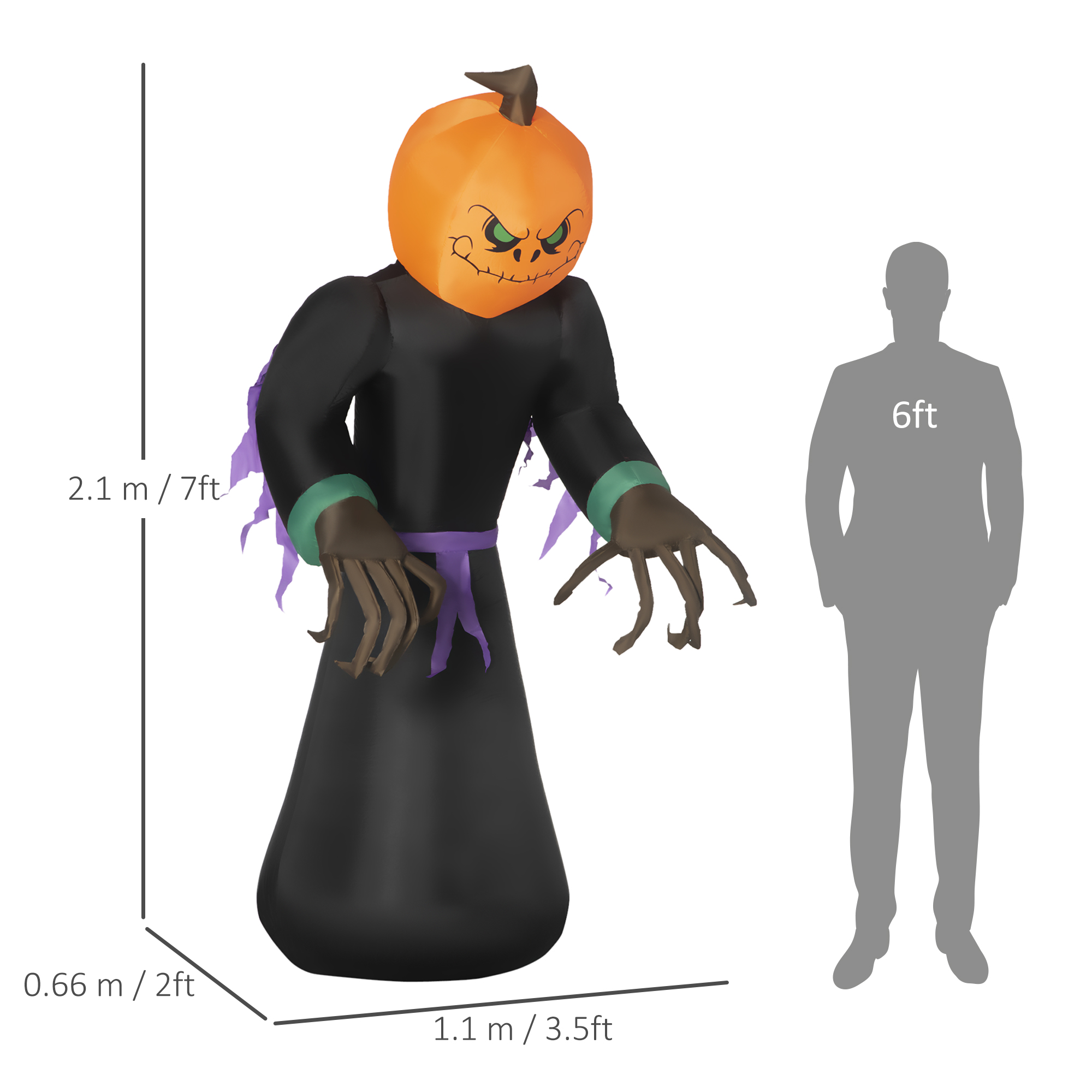 2.1m Inflatable Pumpkin Ghost Head Monster Vampire 6 LED