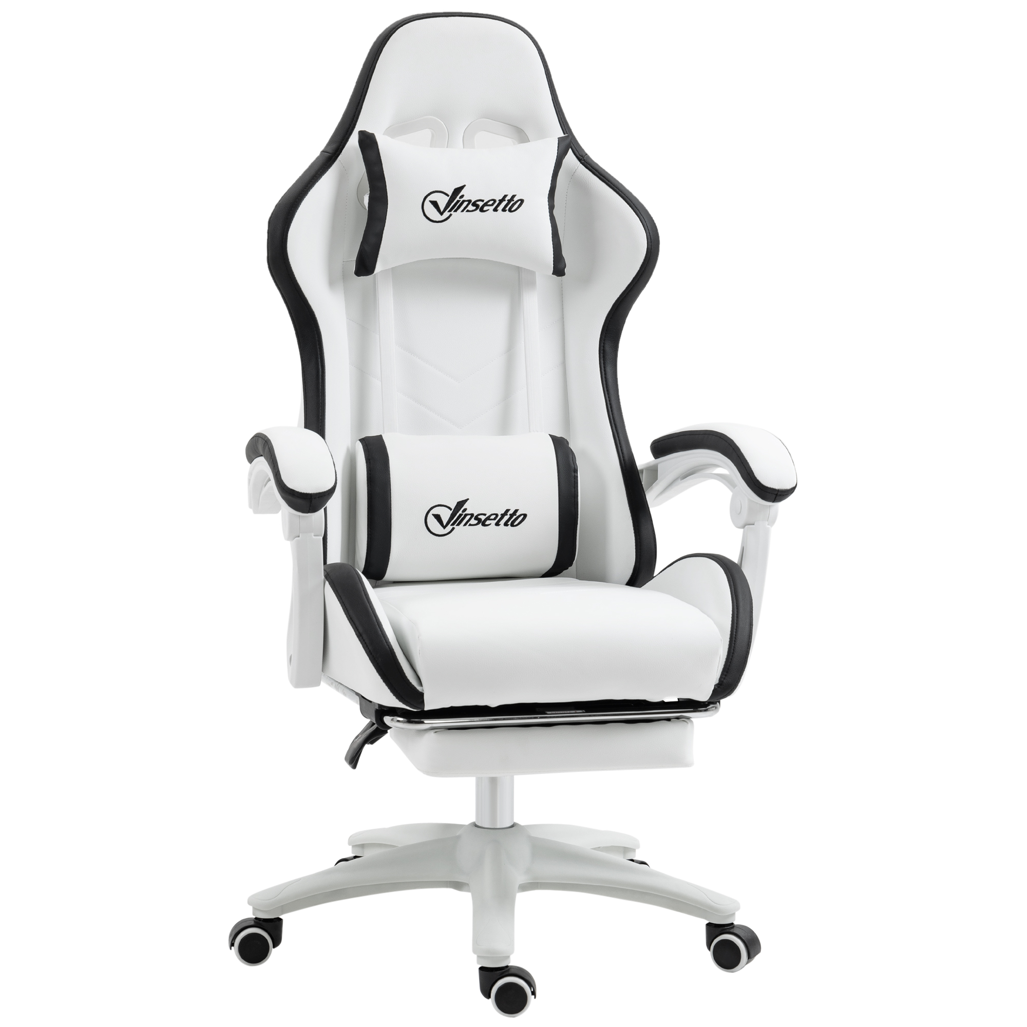 Vinsetto Computer Gaming Chair, PU Leather Office Desk Chair With Footrest, Swivel Wheels, 135° Reclining Back, Lumbar Support, Headrest For Home, White And Black - imagen 1