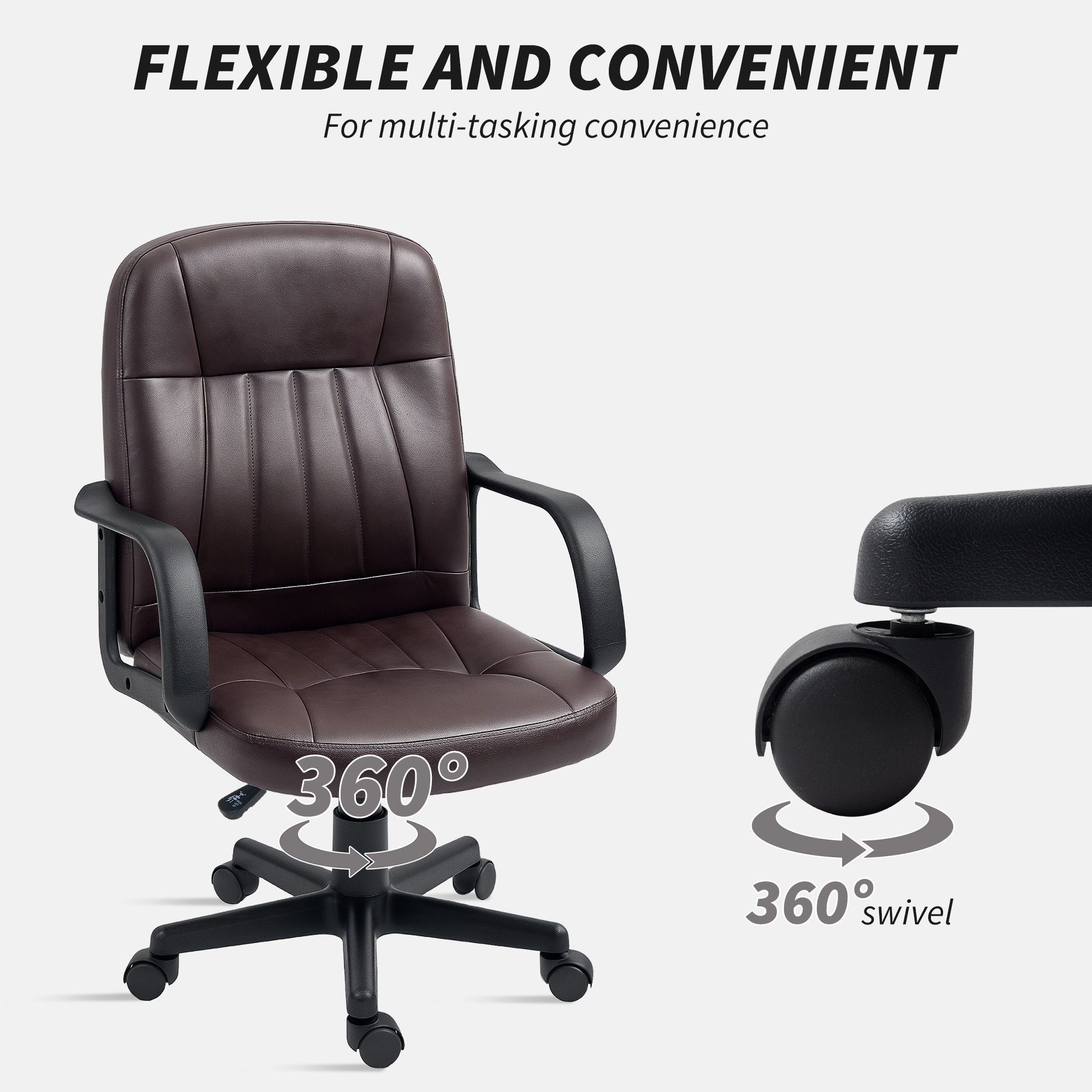 Swivel Executive Chair PU Leather Computer Desk Chair, Dark