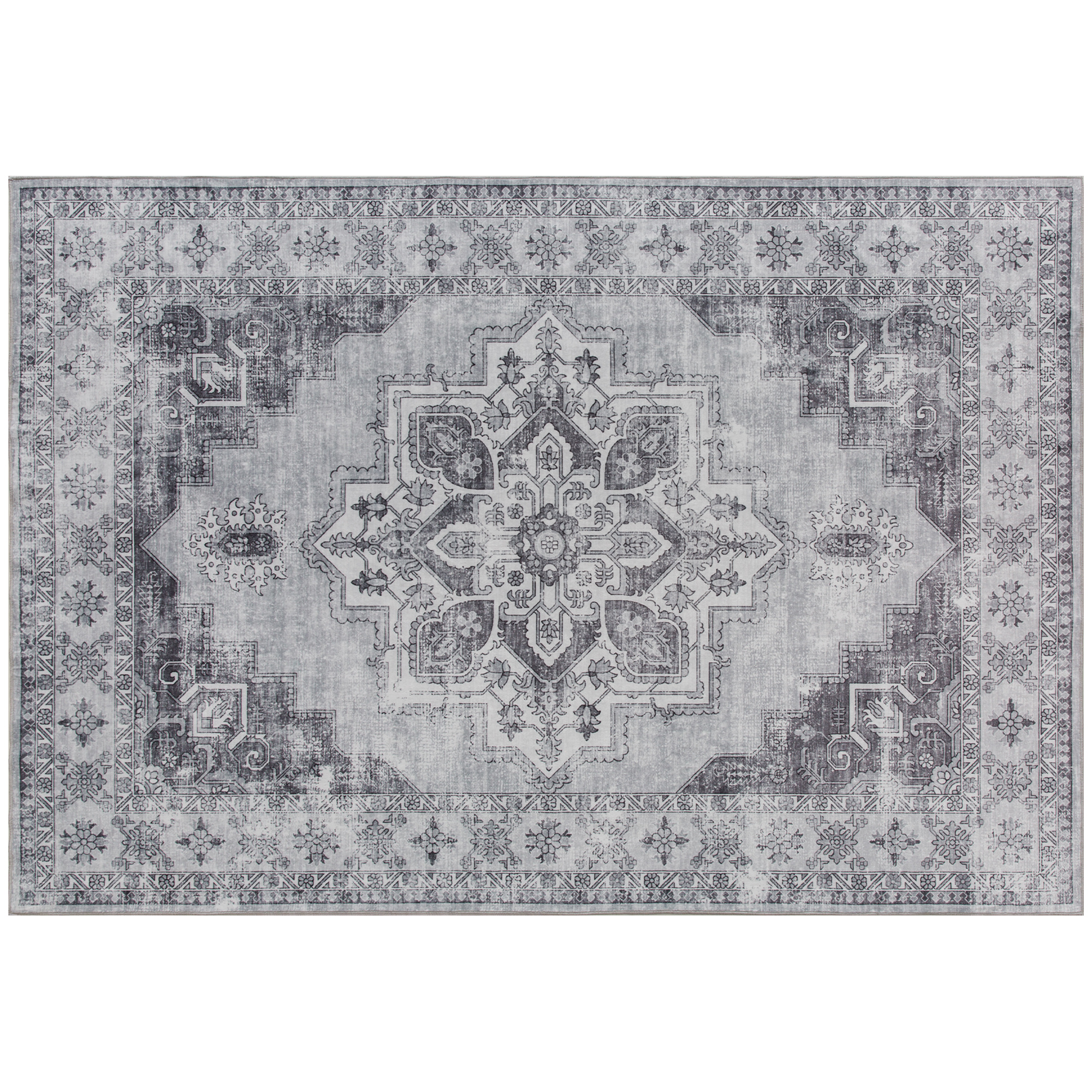 Vintage grey washable rug with Persian medallion pattern, 170 by 120 cm
