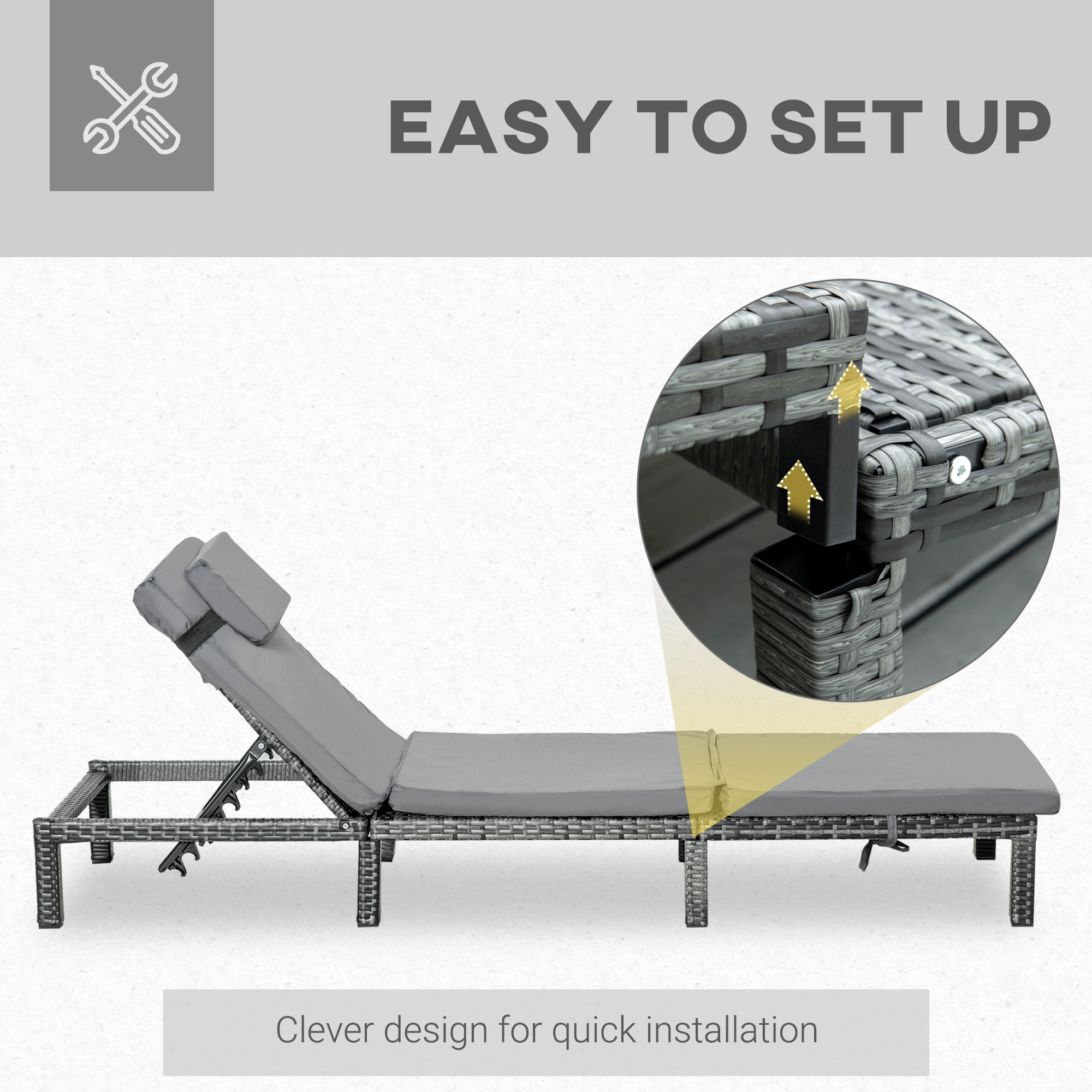 2 Pieces Outdoor PE Rattan Sun Loungers Set Of 2 With Cushion, Garden Wicker Sunbed Furniture With 5 - Level Recliner Backrest, Grey 1b348e08 49c5 4082 B070 2339f7e163e3