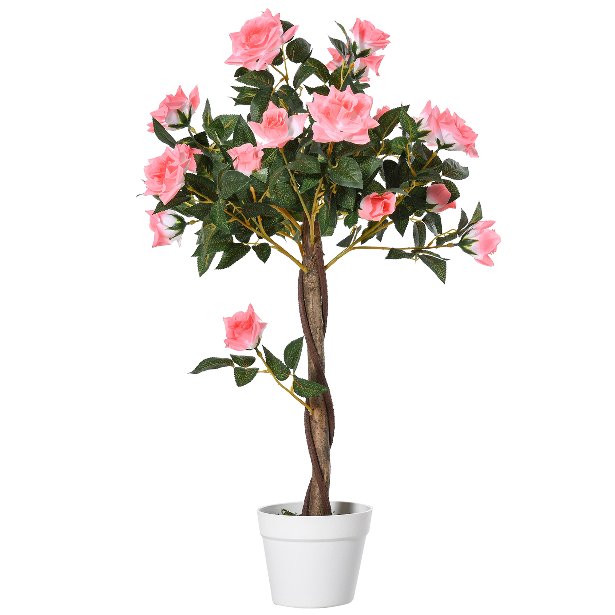 Artificial Plants Pink Rose Floral In Pot, Fake For Home Indoor Decor, 90cm