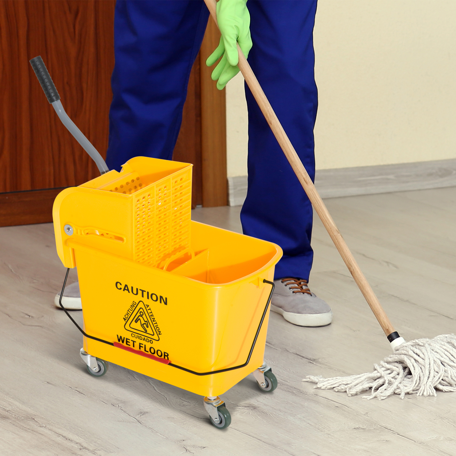 20l mop bucket on wheels, with water separation panel -