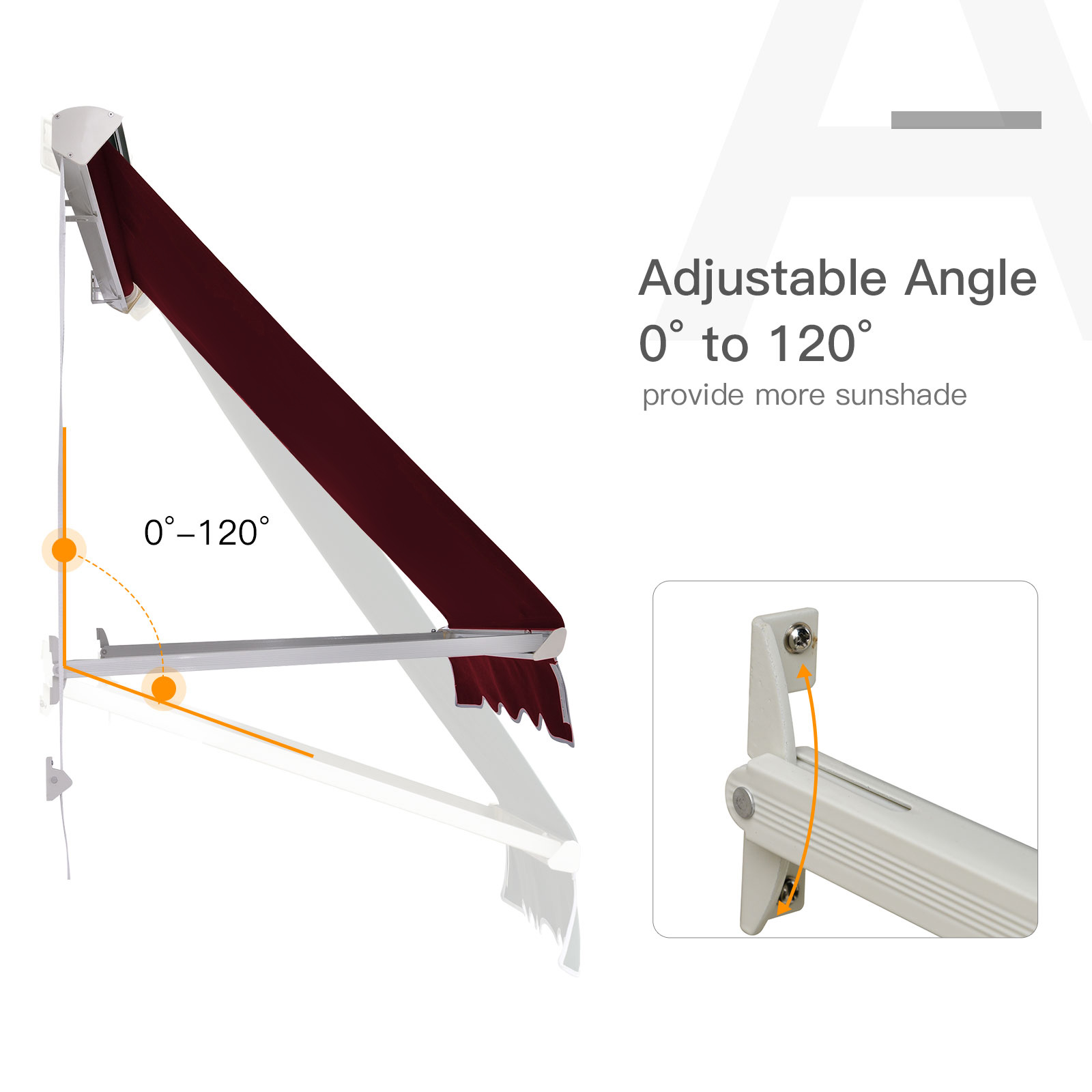 6′ Drop Arm Manual Retractable Window Awning Sun Shade Shelter for Patio Balcony Outdoor, Aluminum, Can Cover 2 Windows, Wine Red