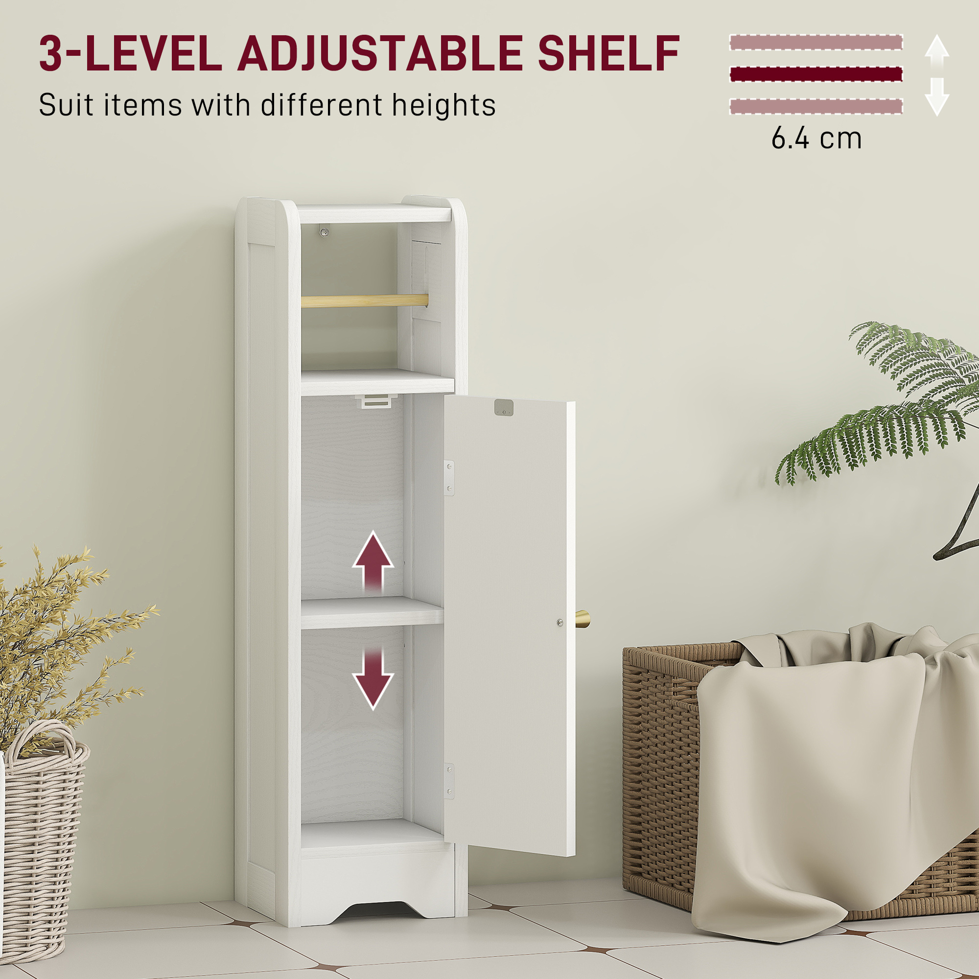 Small Bathroom Storage Cabinet With Toilet Roll Holder - White