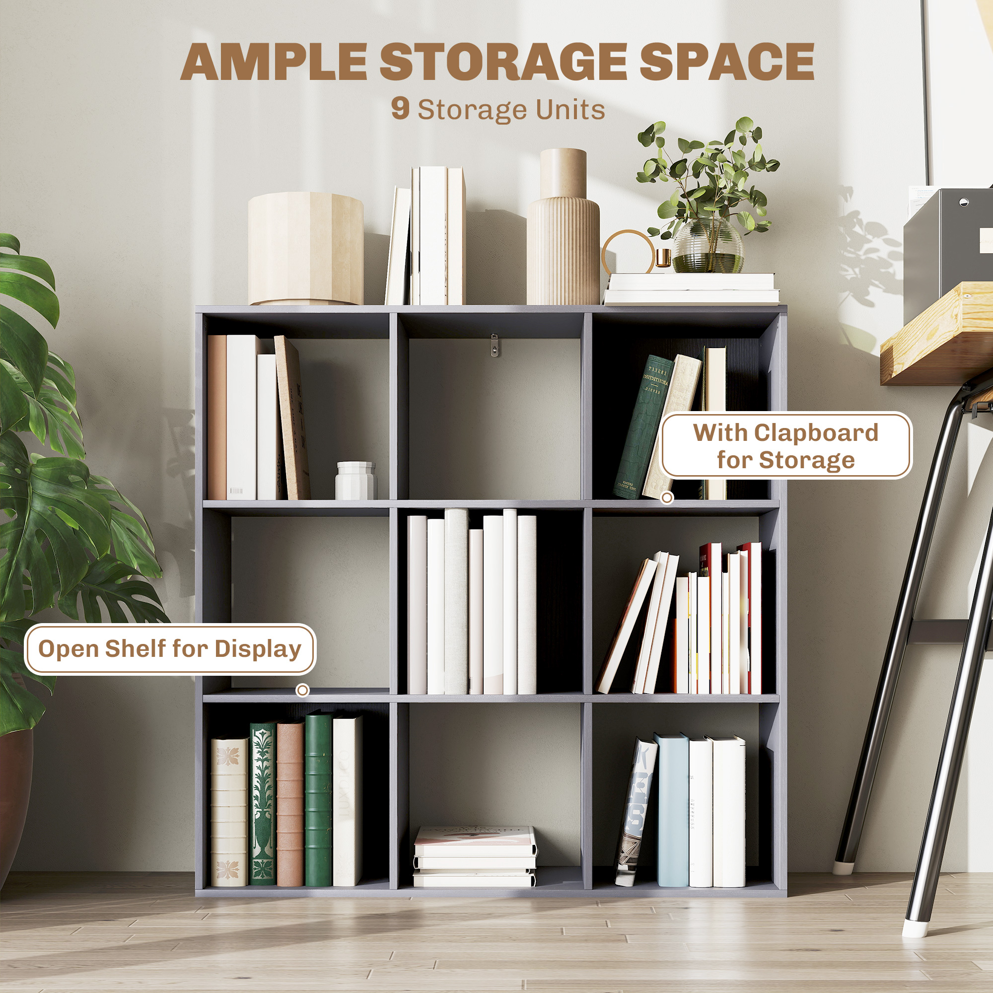 Nine-cube storage shelf - grey