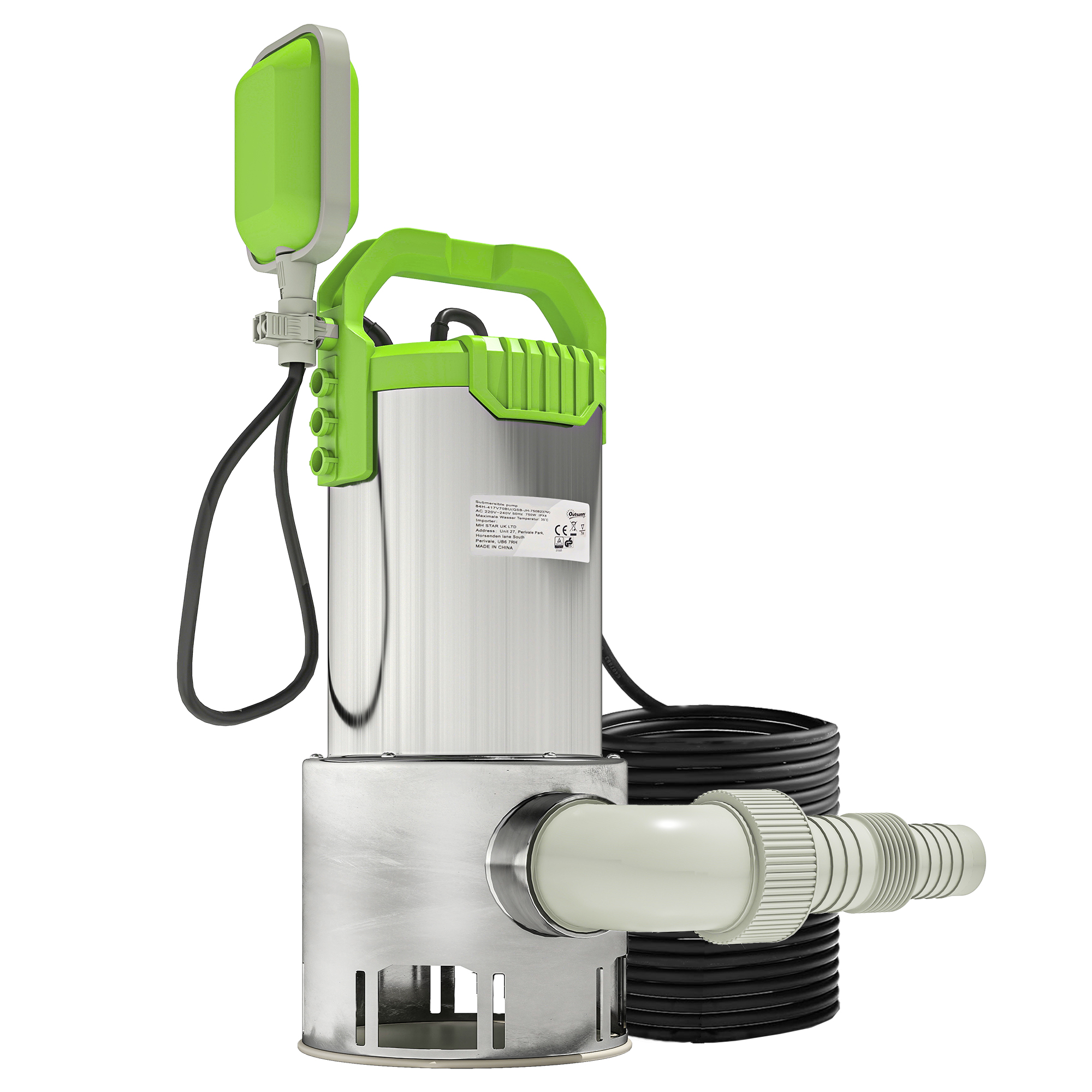 1100W Submersible Water Pump For Dirty/Clean Water, 18500L/H Electric Sump Pump With Float Switch, Drain Water From Garden Pond, Hot Tub, Ditches, Portable And Lightweight, Green - Image 1
