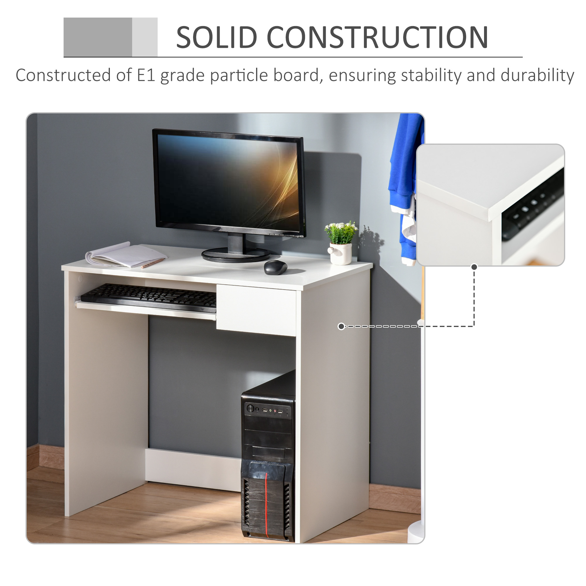 80cm Compact Computer Desk With Keyboard Tray, Home Office