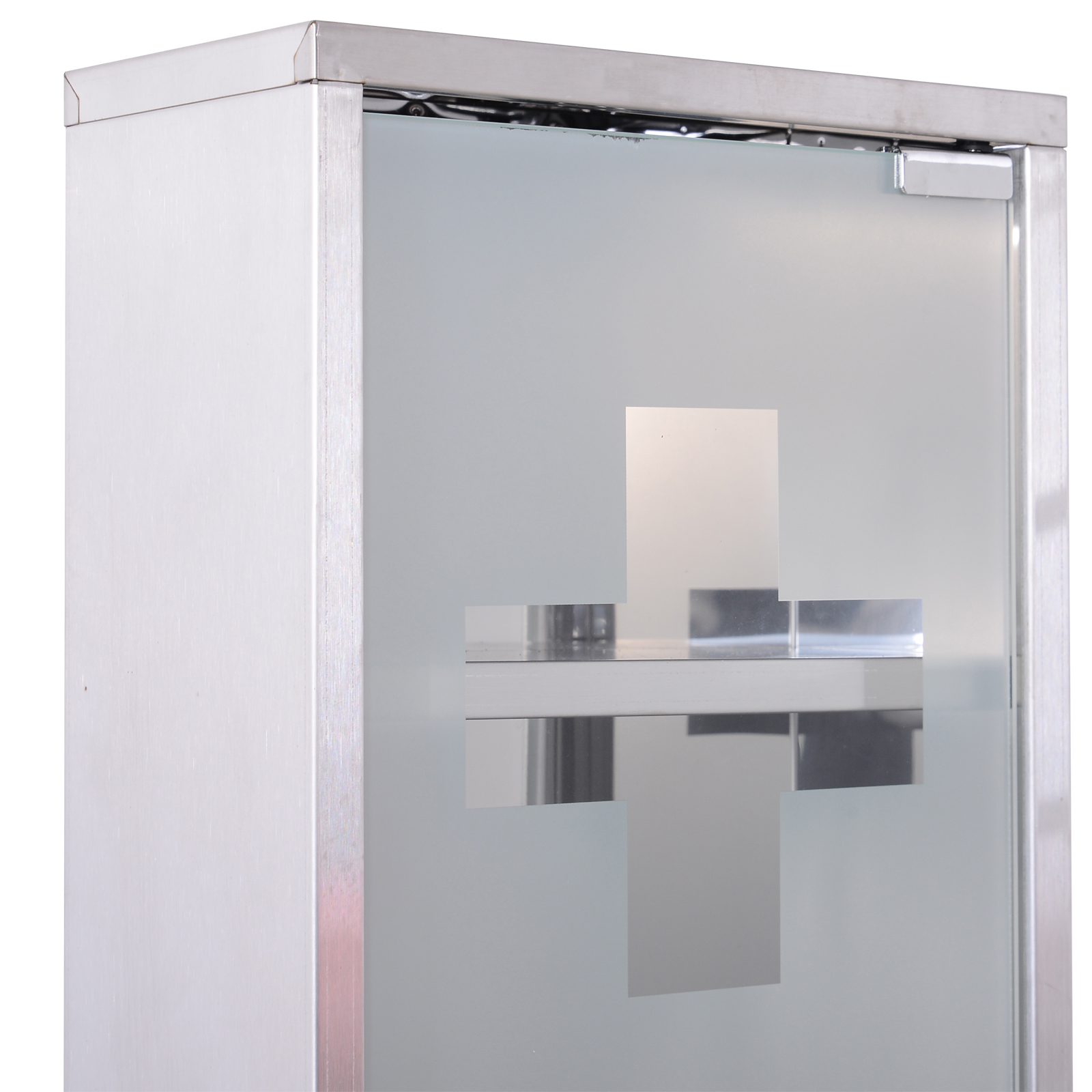 Stainless Steel Wall Mounted Medicine Cabinet With 2 Shelves + Security Glass Door Lockable 48 Cm(H)