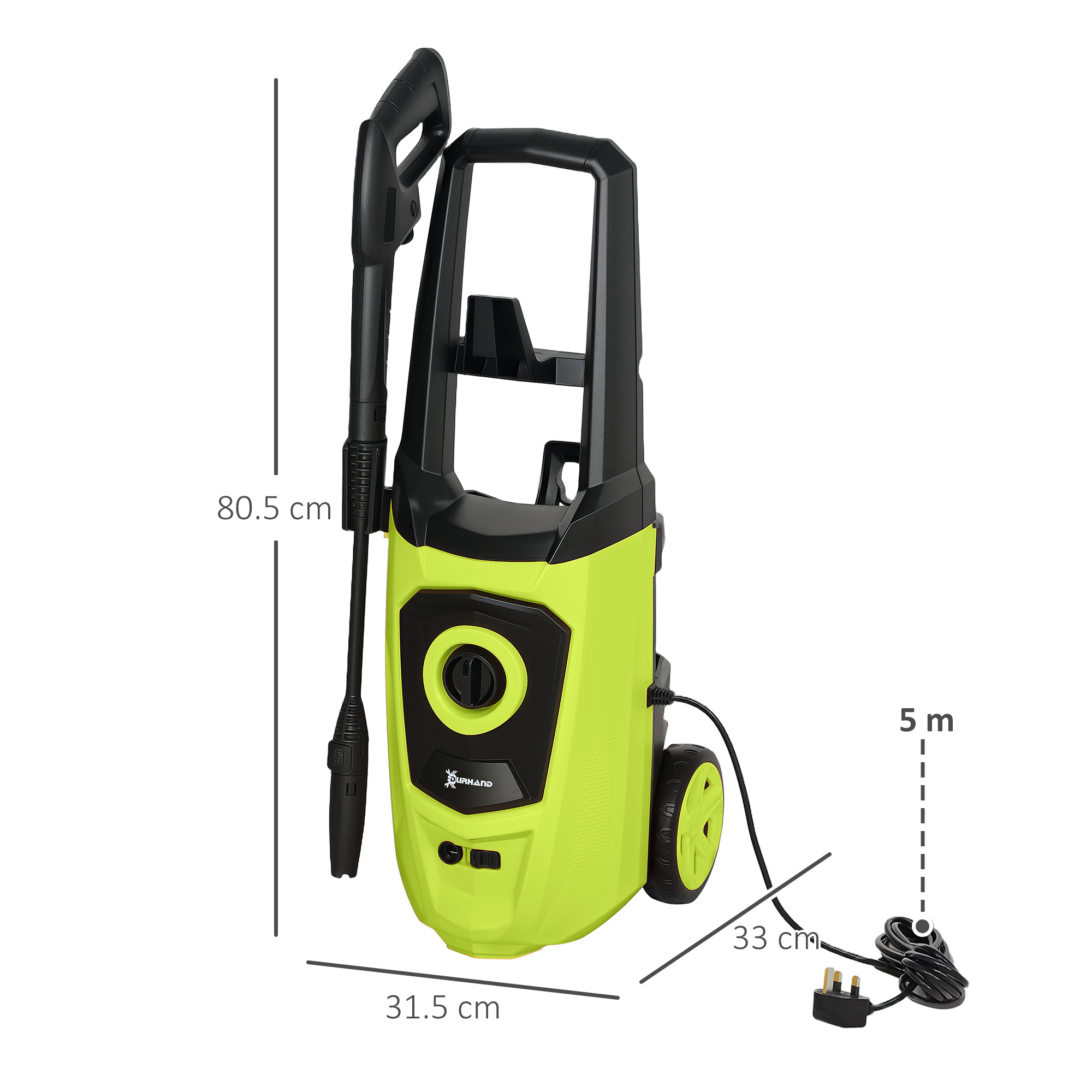 DURHAND 1800W High Pressure Washer, 150 Bar Pressure, 510 L/h Flow, High-Performance Portable Power Washer Jet Wash Cleaner With 6M Hose, Snow Foam Bottle For Garden, Car, Furniture, Green