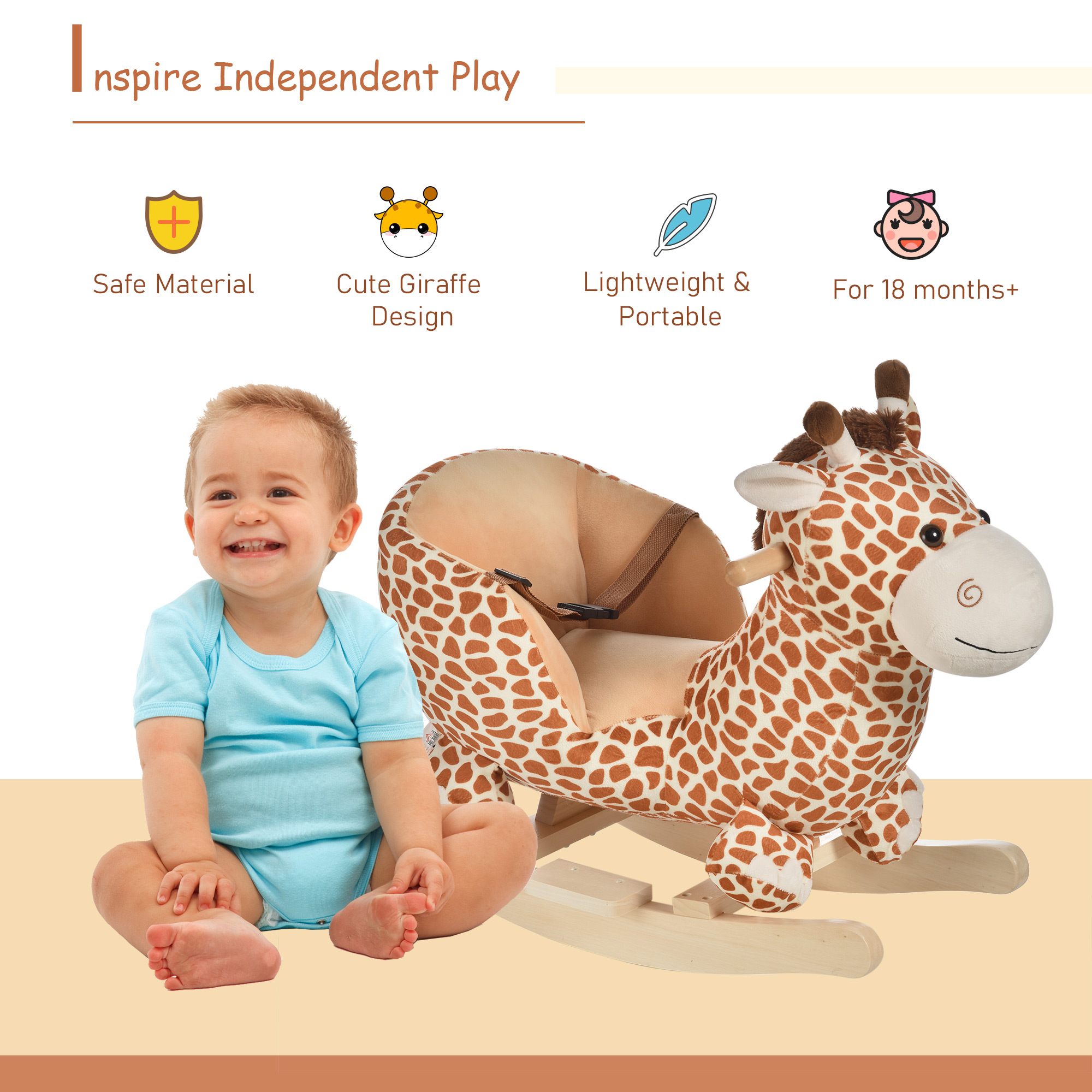 Children Kids Rocking Horse Toys Giraffe Seat Belt Toddlers Baby Toy Gift
