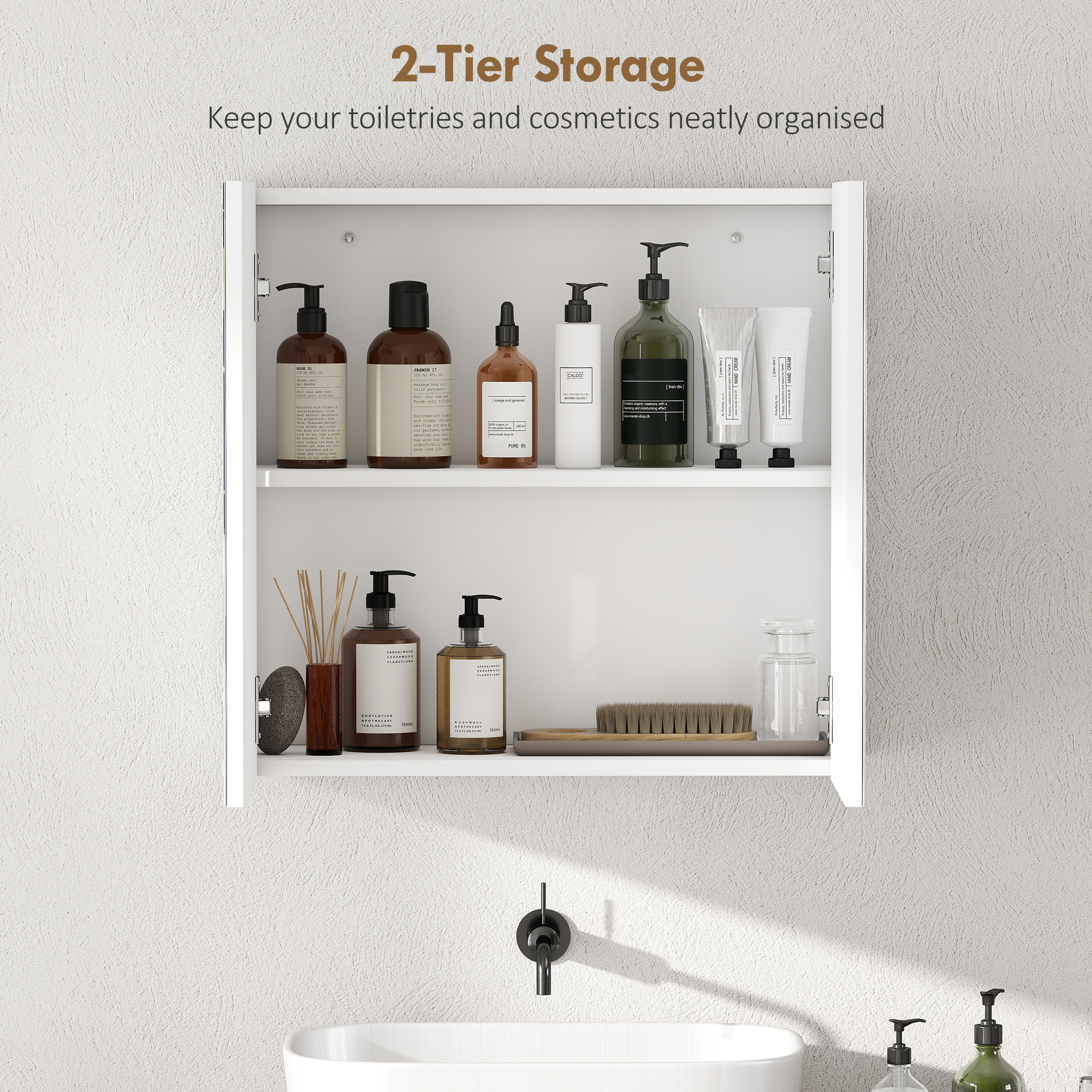 Double-door bathroom mirror cabinet - white