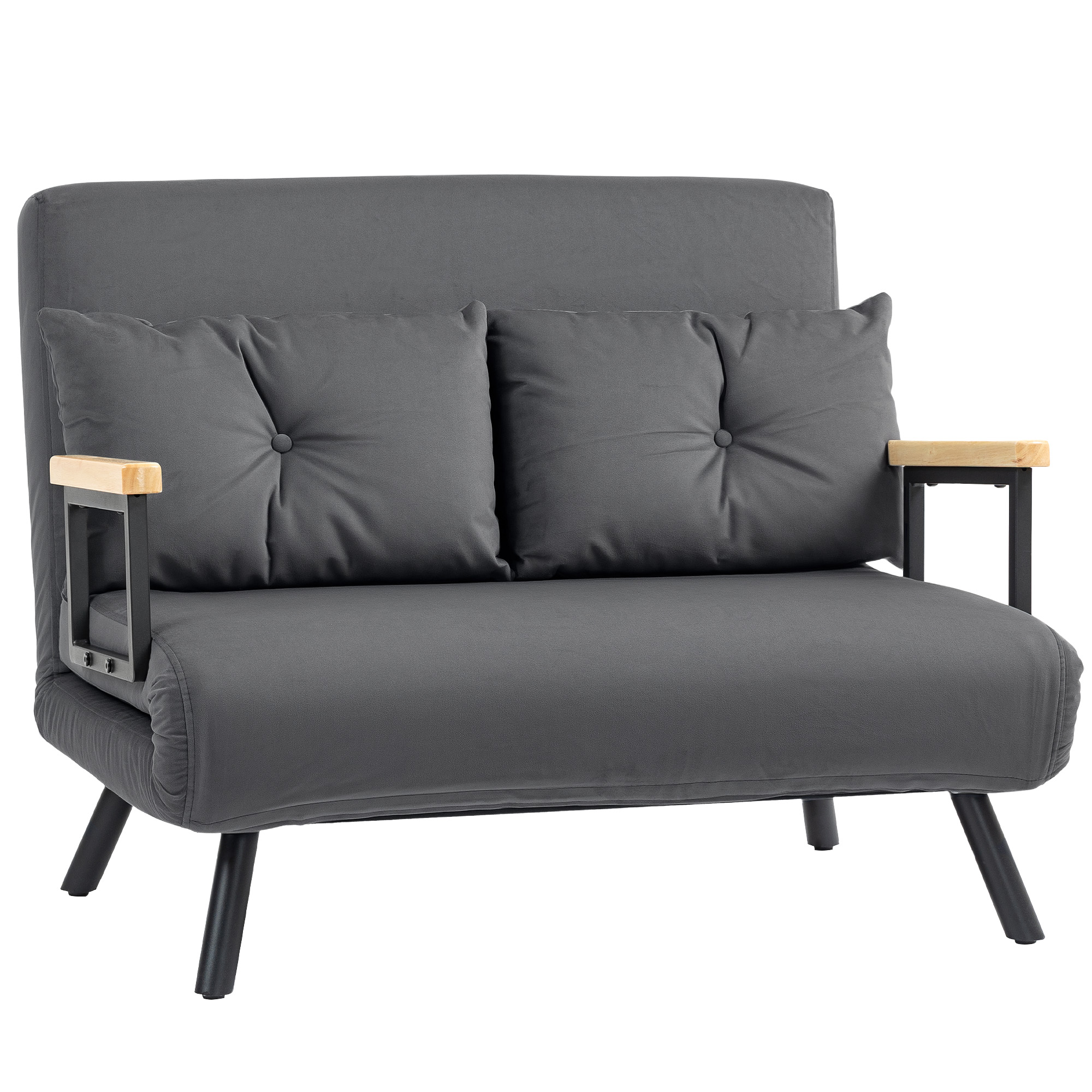 Dark grey velvet 2-seater sofa bed with 4-in-1 reclining design